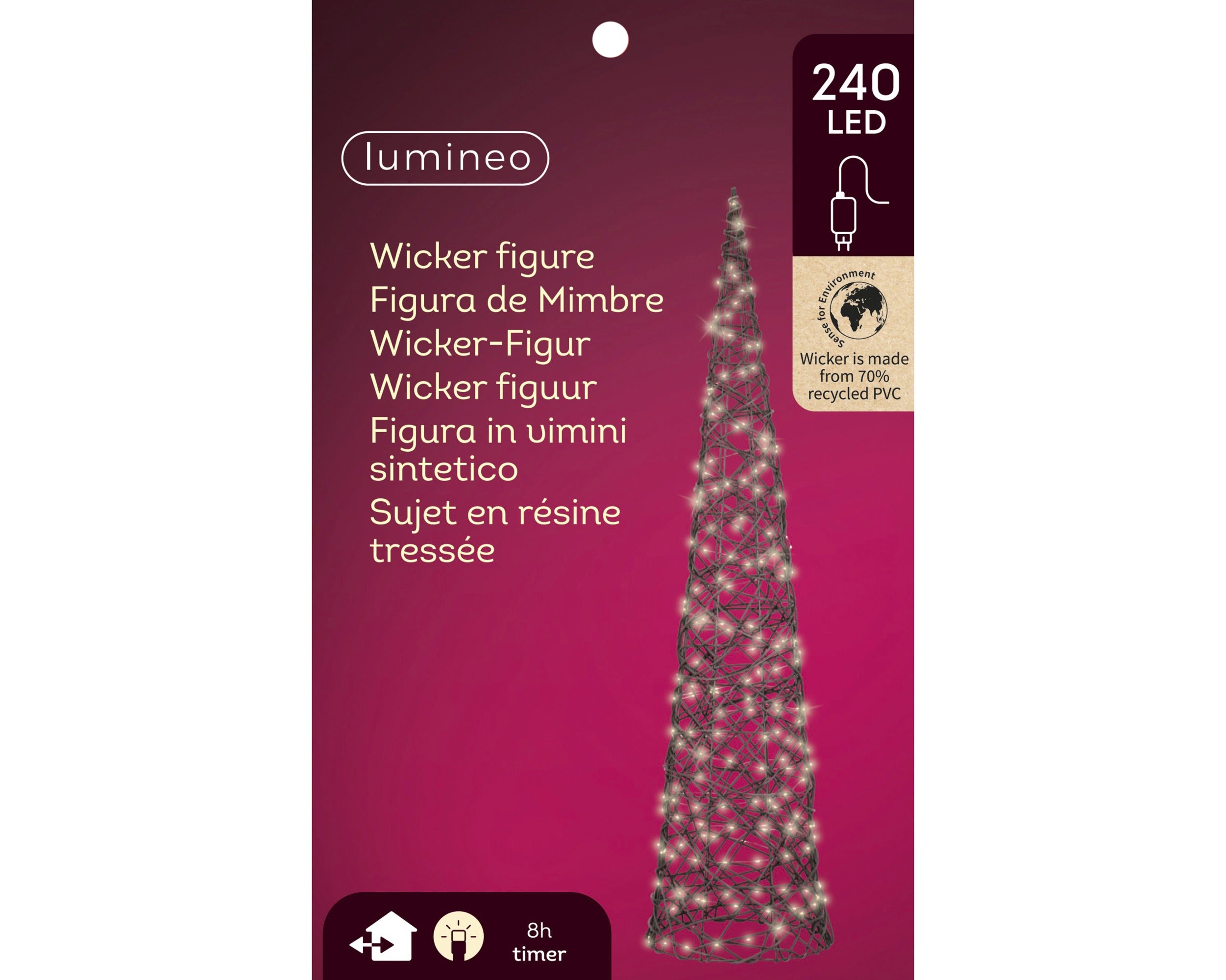 Lumineo micro LED kegel wicker buiten 28x120cm - donker bruin - warm wit - kerstverlichting