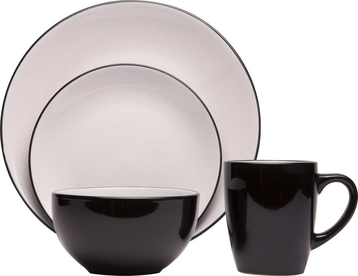 COSY&TRENDY Ancona servies 16dlg - zwart / wit