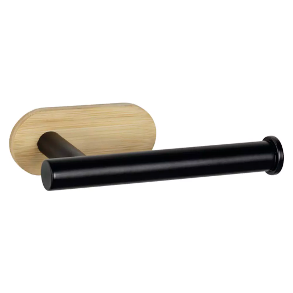 WENKO Orea turbo-loc toiletrolhouder - bamboe/ zwart
