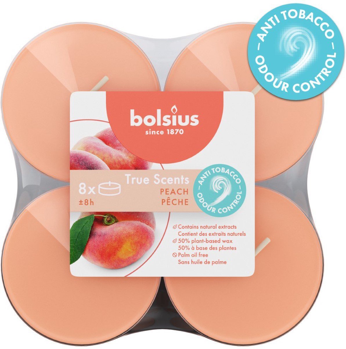 BOLSIUS Geur theelichten maxi 8st- peach