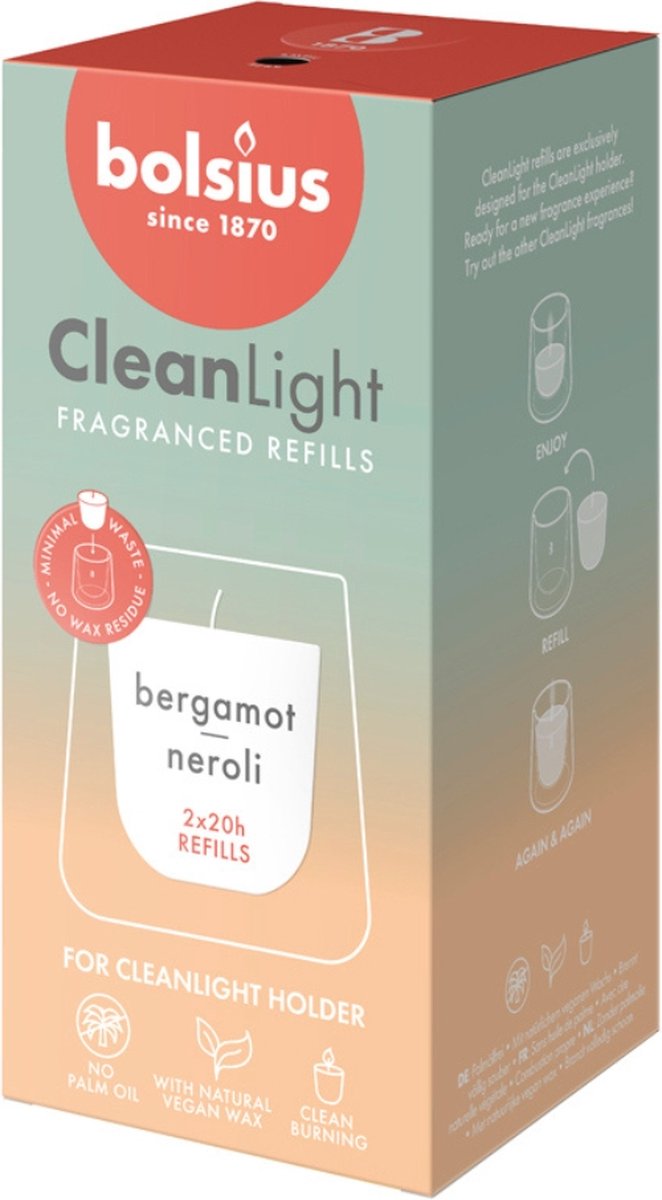 BOLSIUS Clean Light navulling 2st.- bergamot/ neroli