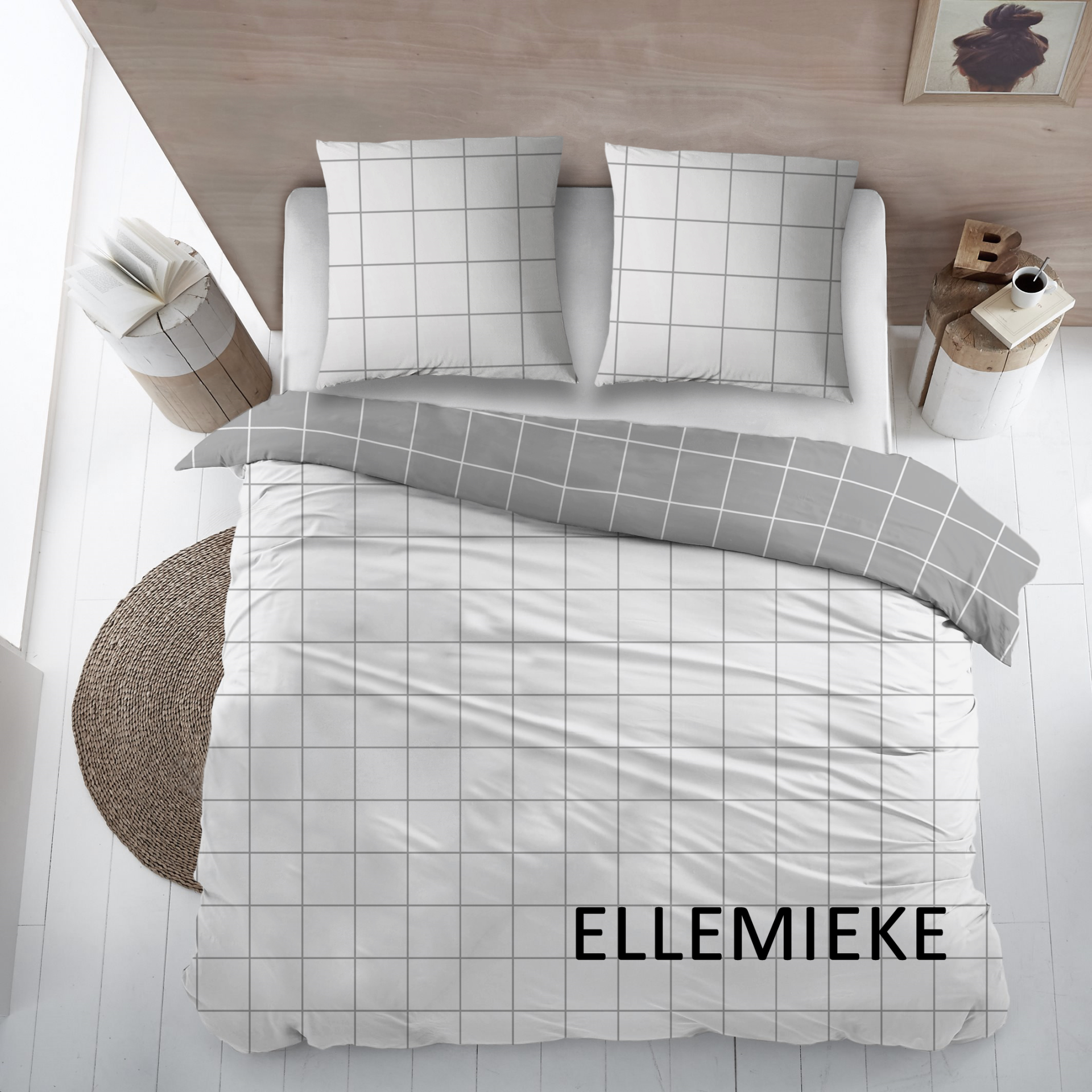 DREAMS ellemieke dekbedovertrek - 240x 220cm - wit/grijs  flanel