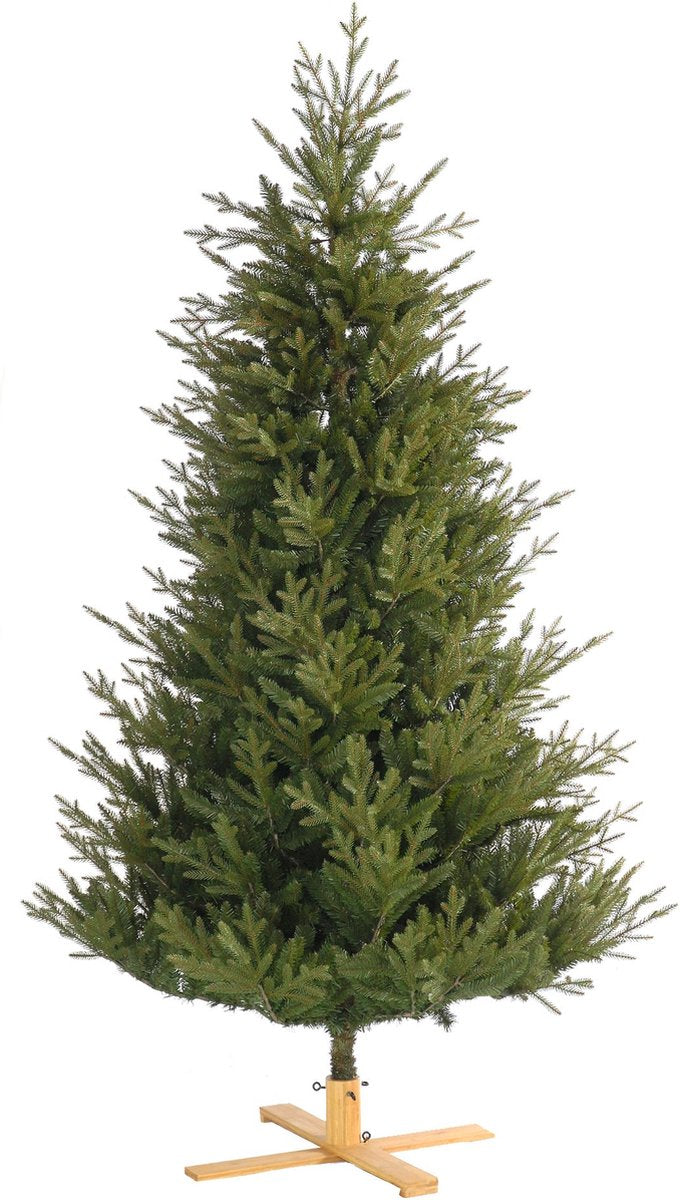 Kerstboom Arkansas dark green PE wooden LB base - h 243cm houten kruisvoet - takken hangen vast