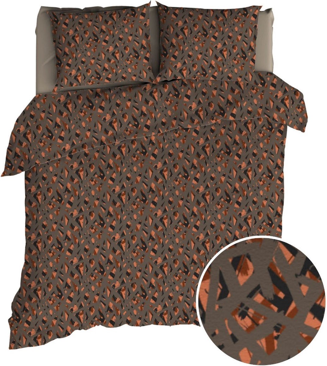 ROMANETTE Dekbedovertrek flanel- 240x200 cm - Glockner taupe/ tera