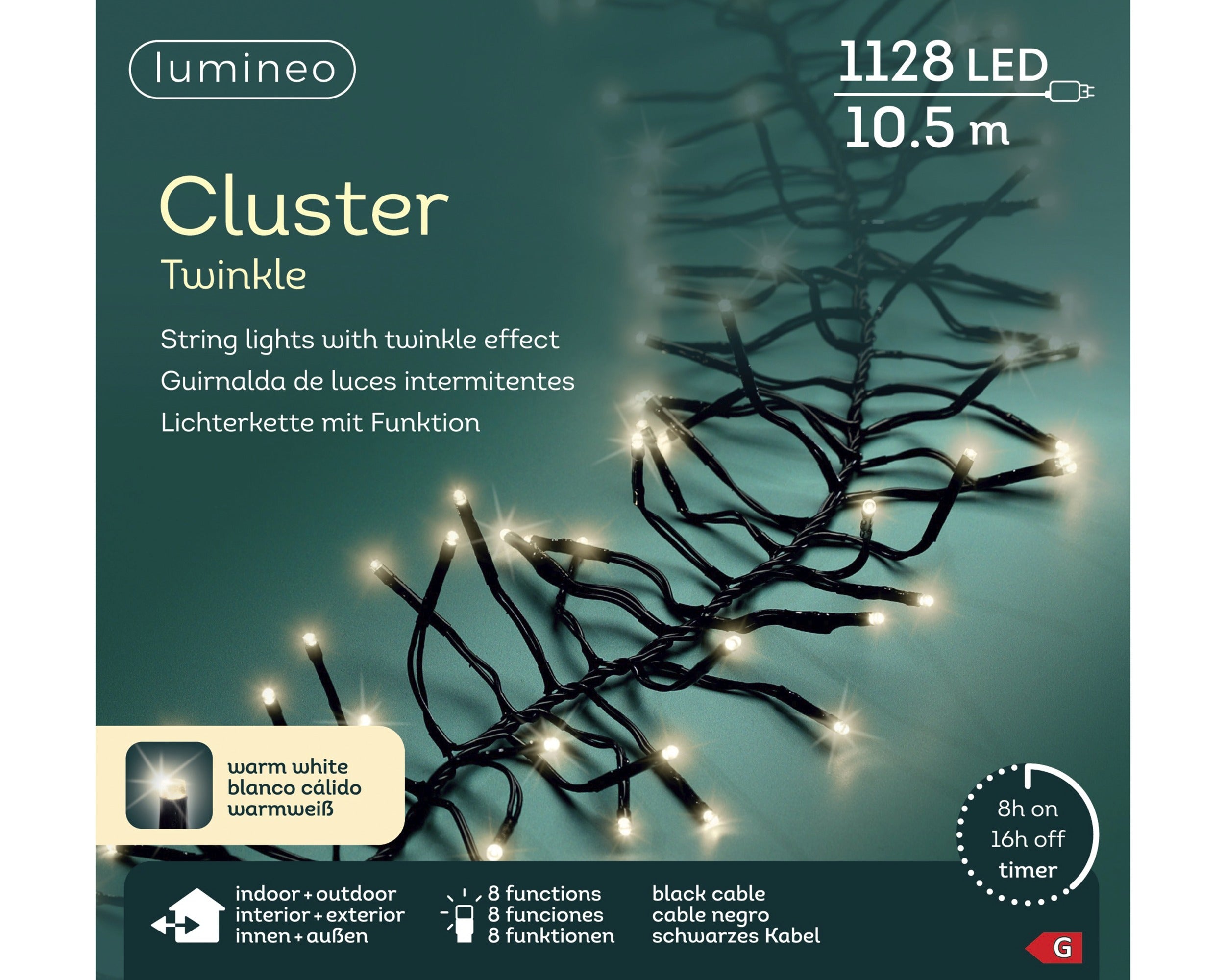 Lumineo LED cluster twinkel 1050cm 1128L - zwart/warm wit  - kerstverlichting