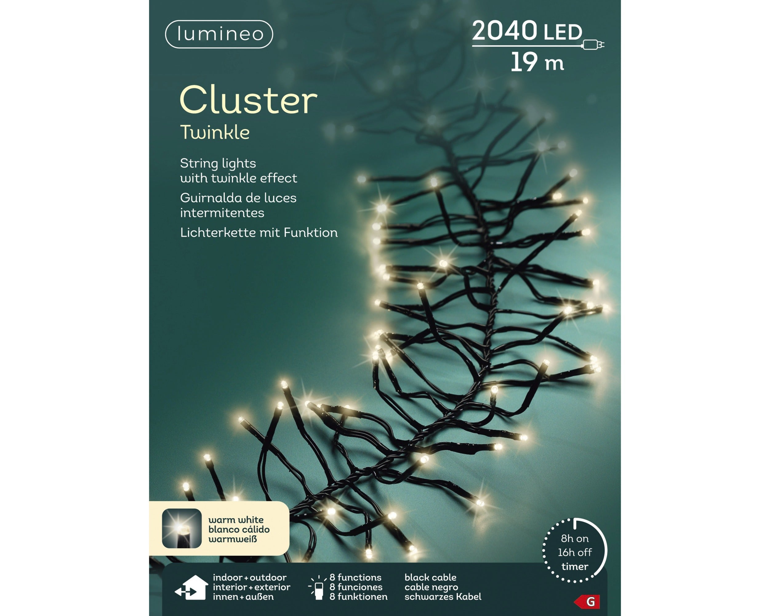 Lumineo LED cluster twinkel 1900cm 2040L - zwart/warm wit  - kerstverlichting