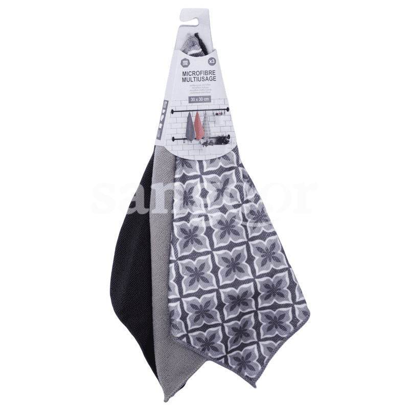 URBAN LIVING Keukenhanddoek - 30x30cm - grijs/ zwart/ wit ass.