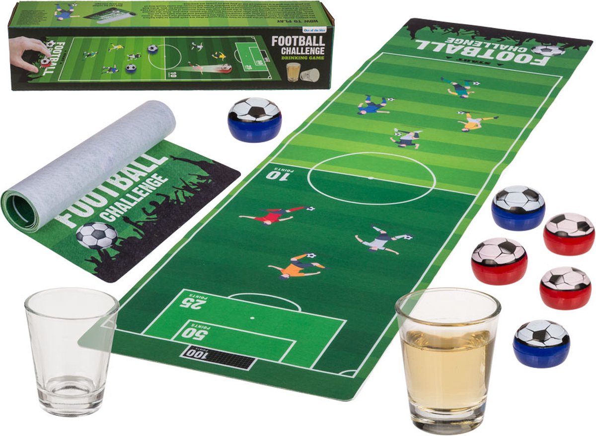 Tabletop football - drinking game - 120x 30cm (incl. 1 mat,6 ballen & 2 glazen)