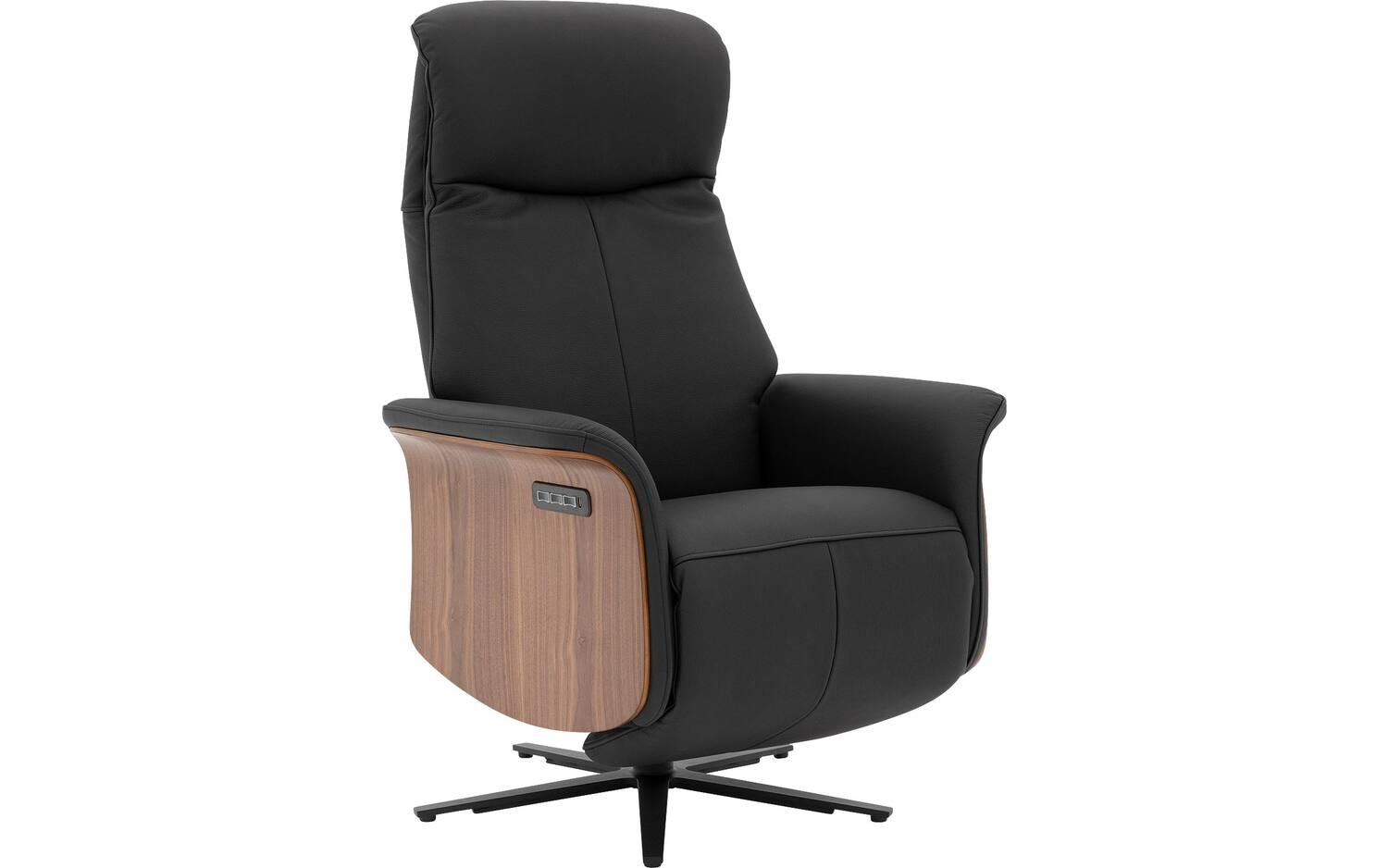 SOLEDA Fauteuil manuele functie - zwart met houten armleuning, zwarte voet
