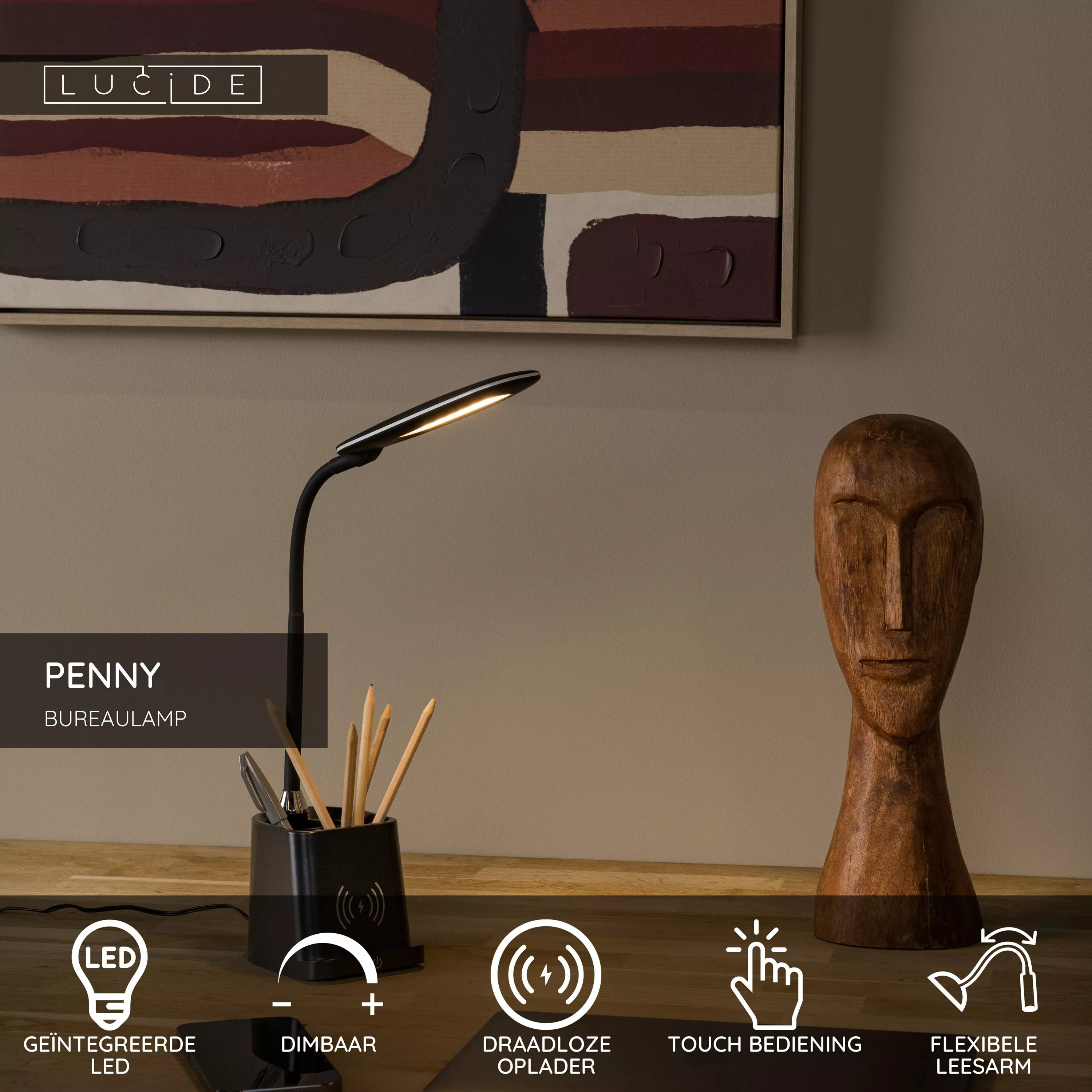 Lucide - PENNY Bureaulamp zwart LED dimb 4.7W 3000K