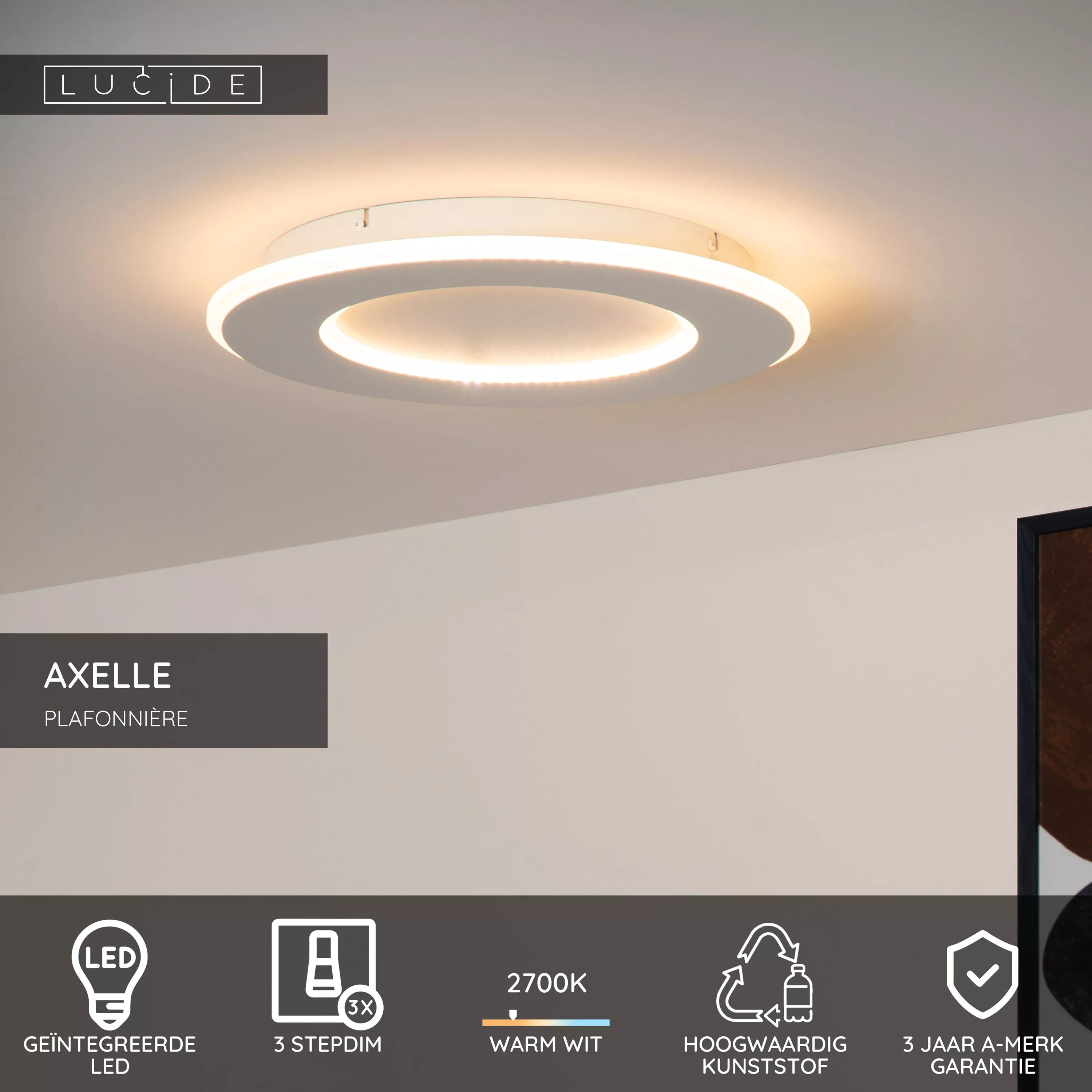 Lucide - AXELLE Plafonniere wit 39.6CM vierkant LED dimb. 24W 2700K