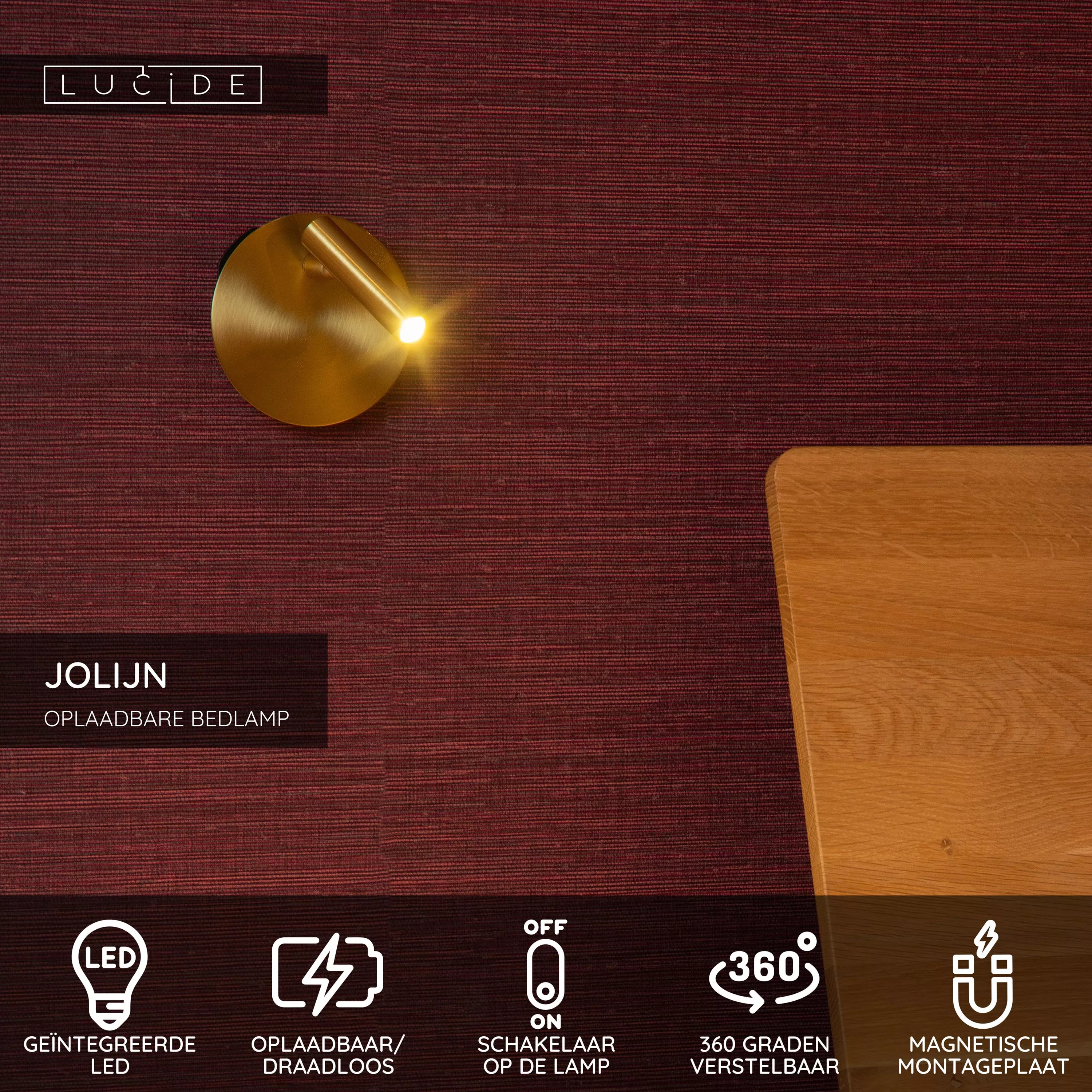 Lucide - JOLIJN Bedlamp - mat goud D10.2 cm 2W 3000K