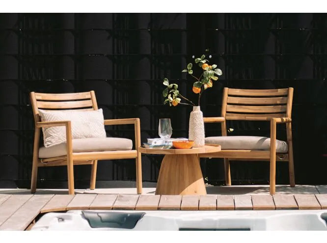 RINO Lounge stoel - acacia l. teak look/ kussen beige