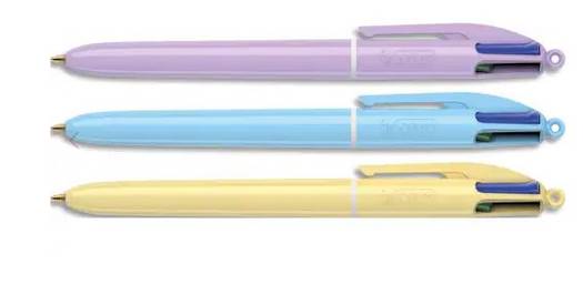 BIC 4kleuren balpen - ass.pastel blauw/ geel/roze