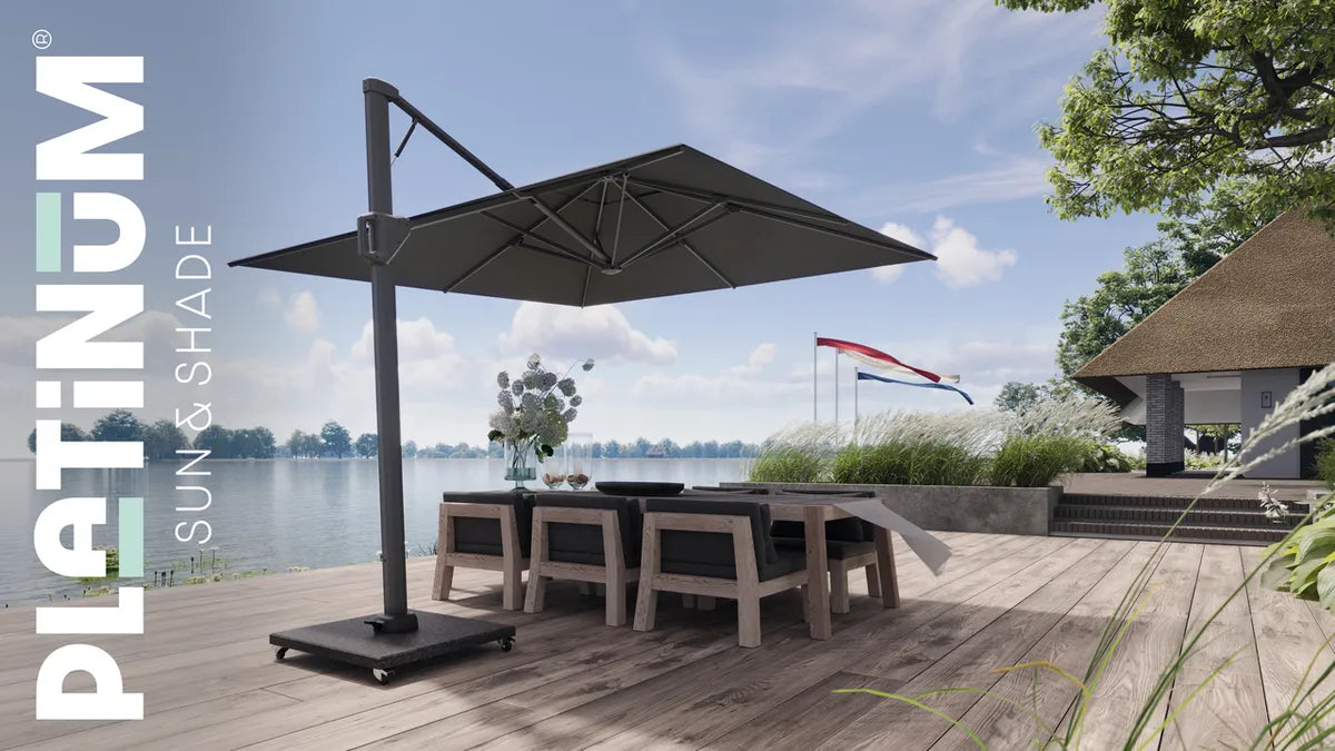 BEAUFORT Premium parasol 320x320cm - doek faded black- stok antra excl. voet