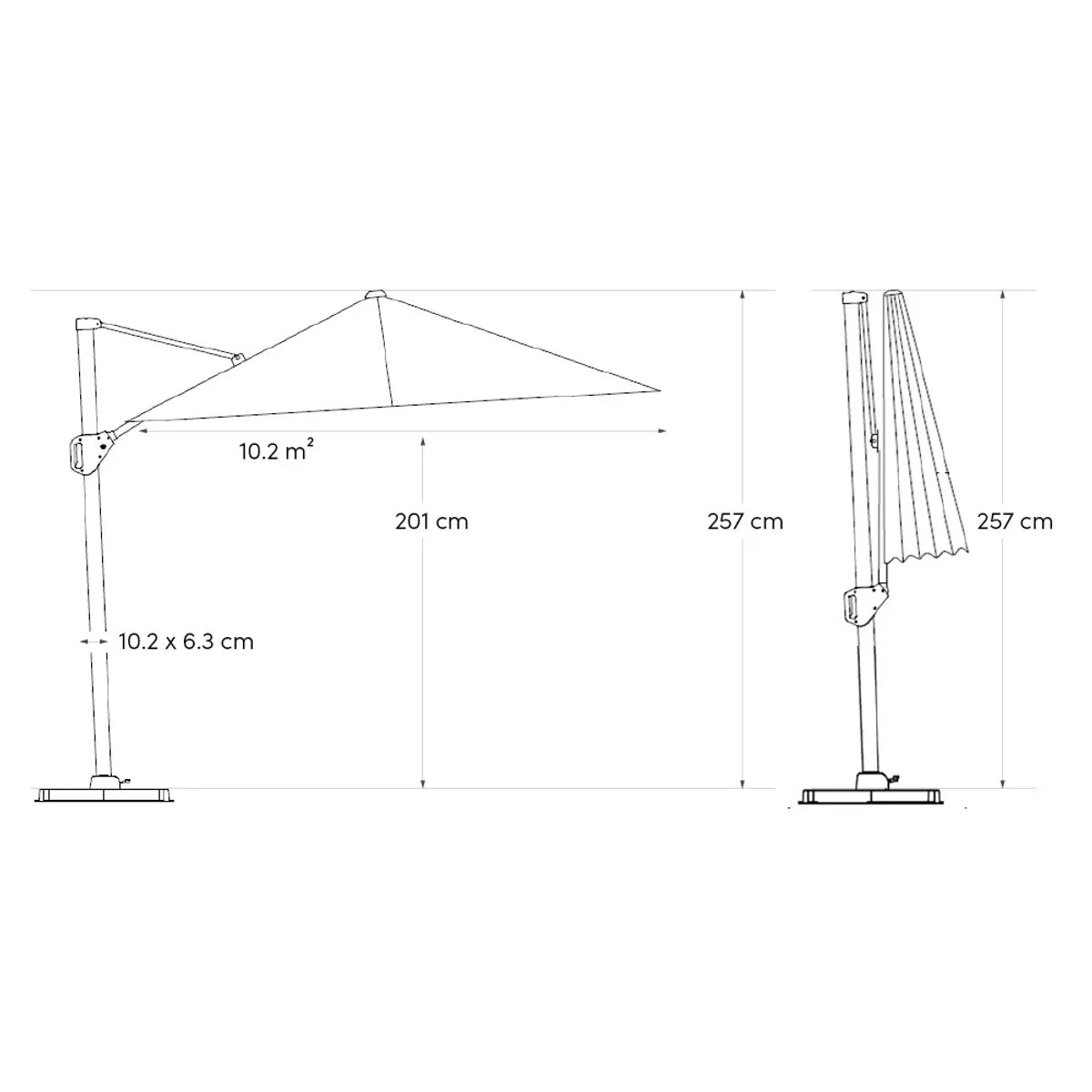 BEAUFORT Premium parasol 320x320cm - doek faded black- stok antra excl. voet