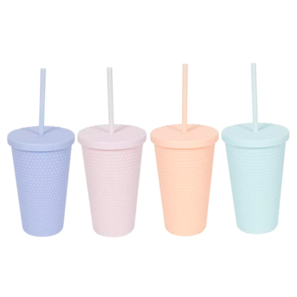 Drinkglas met rietje 500ml - diamond uni ass.         (prijs per stuk)