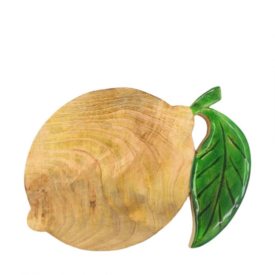 houten plank citroen - 28x22x2.2cm - natural/green