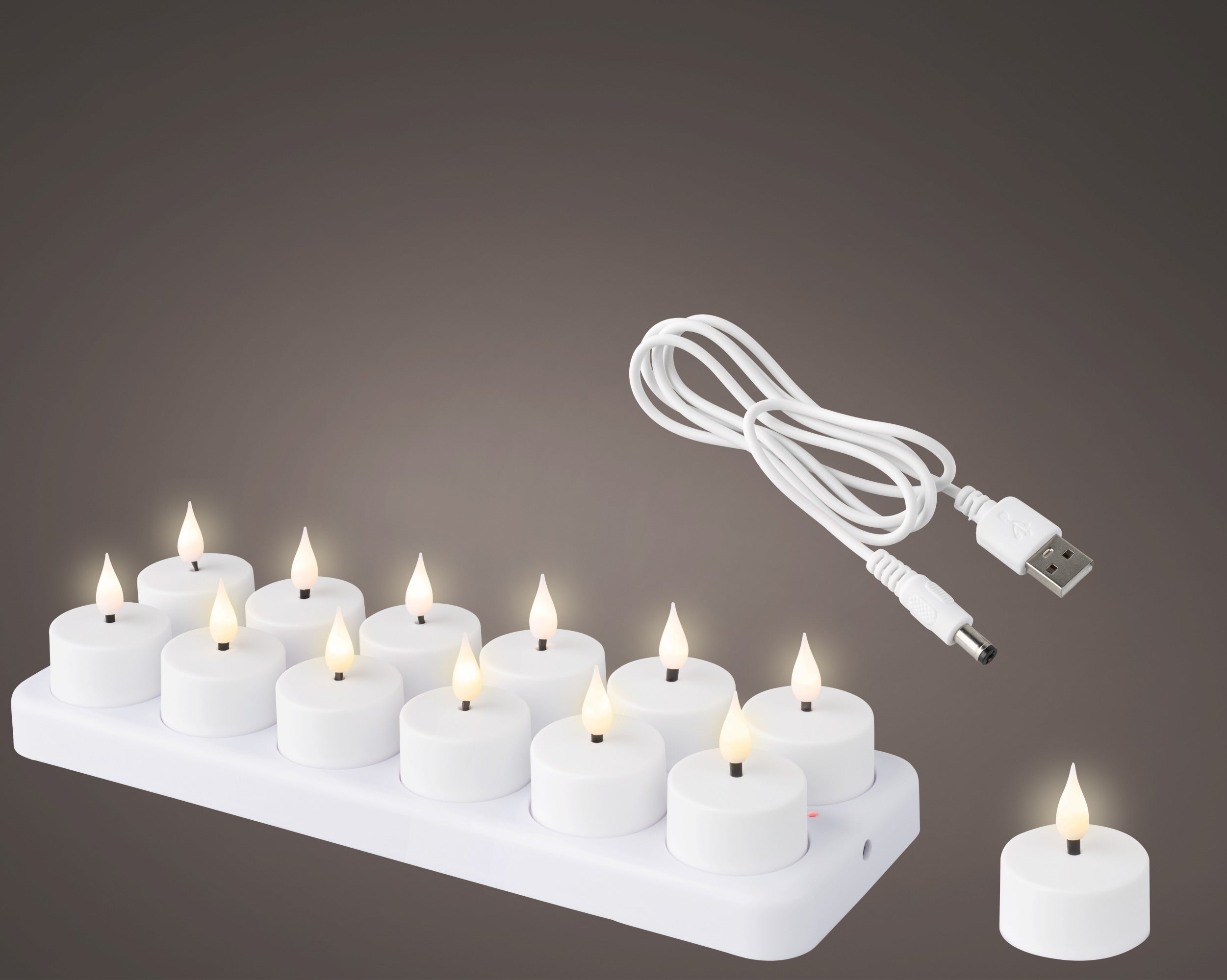 Lumineo LED oplaadbare theelichtjes plastic binnen - warm wit 12st.