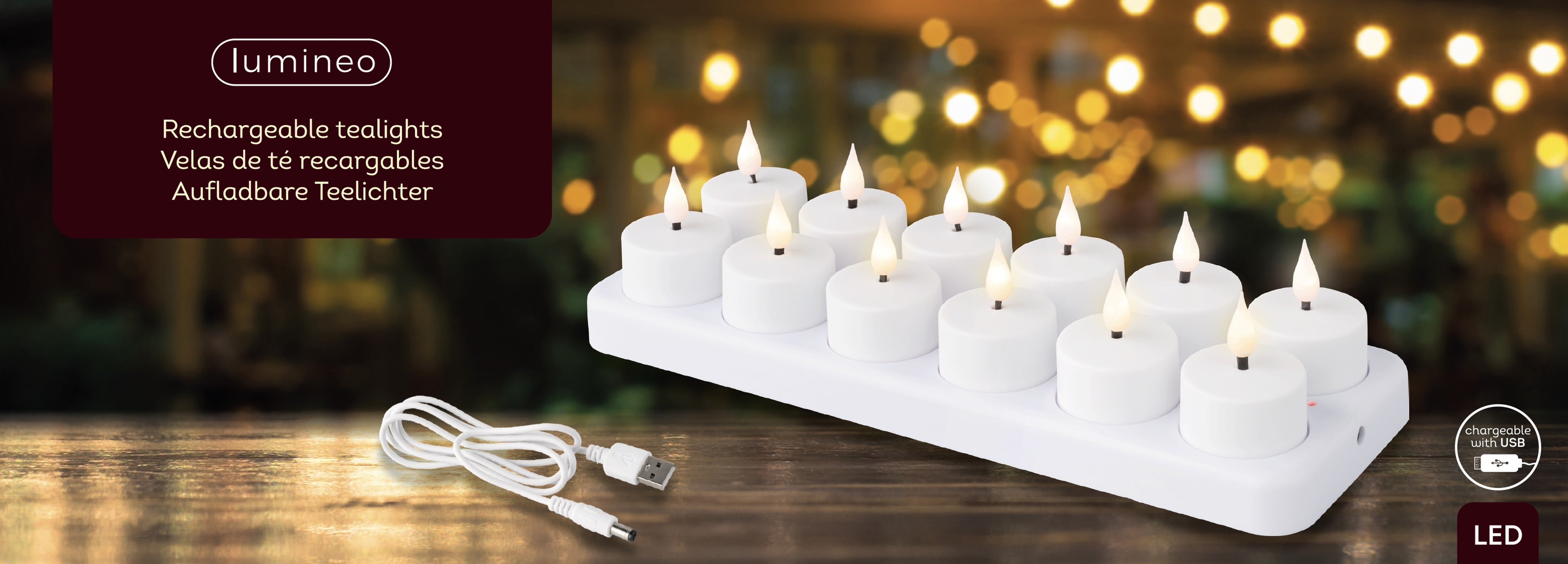 Lumineo LED oplaadbare theelichtjes plastic binnen - warm wit 12st.