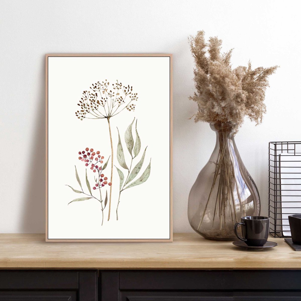 Slim frame wood - 20x30cm - aqua flowers