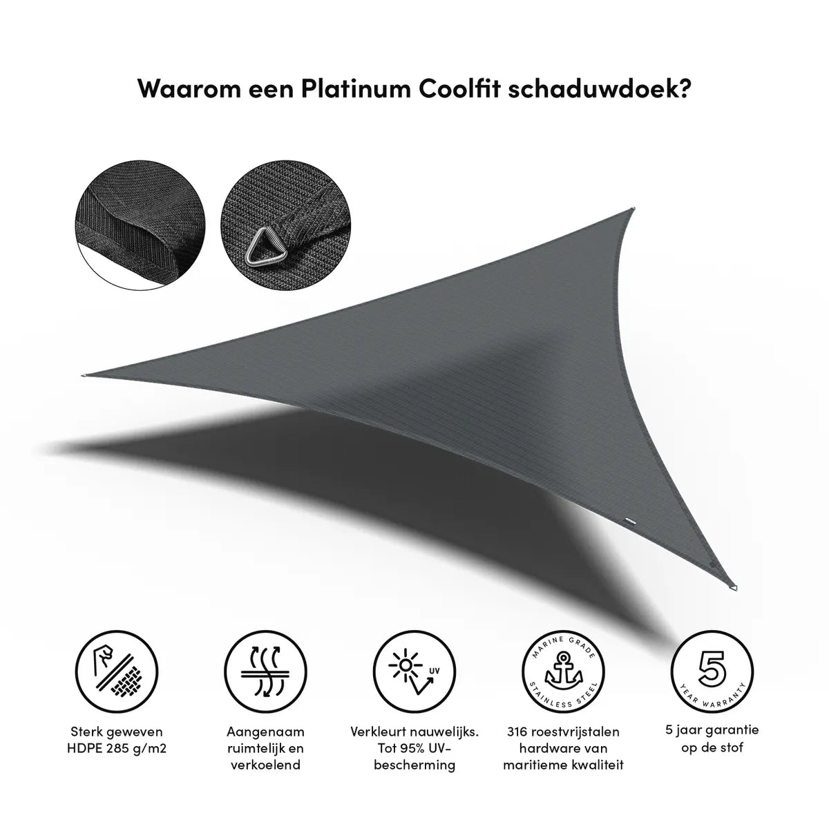 PLATINUM Coolfit schaduwdoek driehoek - 360x360x360cm - antraciet