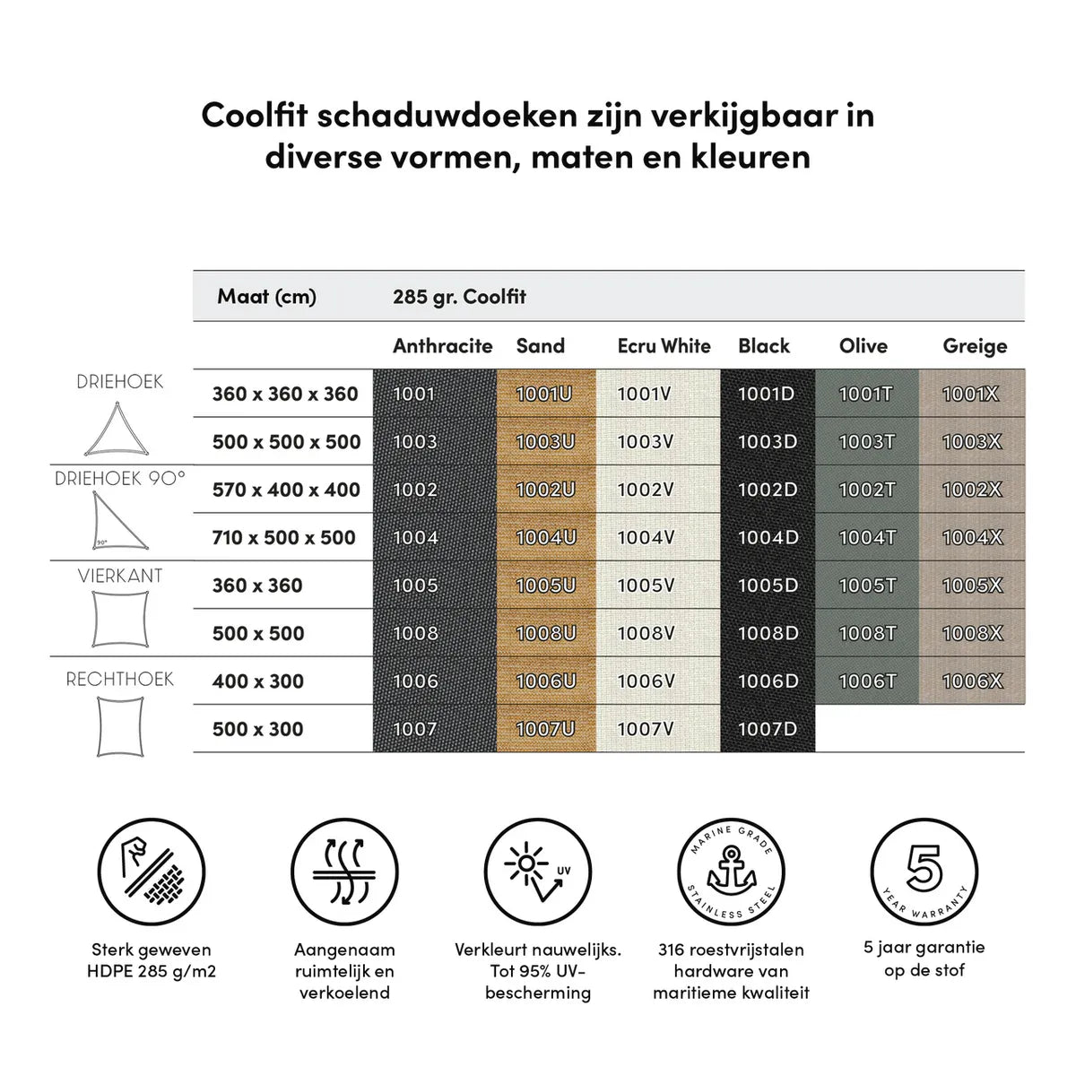 PLATINUM Coolfit schaduwdoek driehoek - 360x360x360cm - antraciet