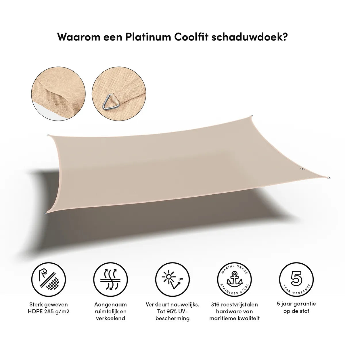 PLATINUM Coolfit schaduwdoek rechthoek - 400x300cm - ecru wit