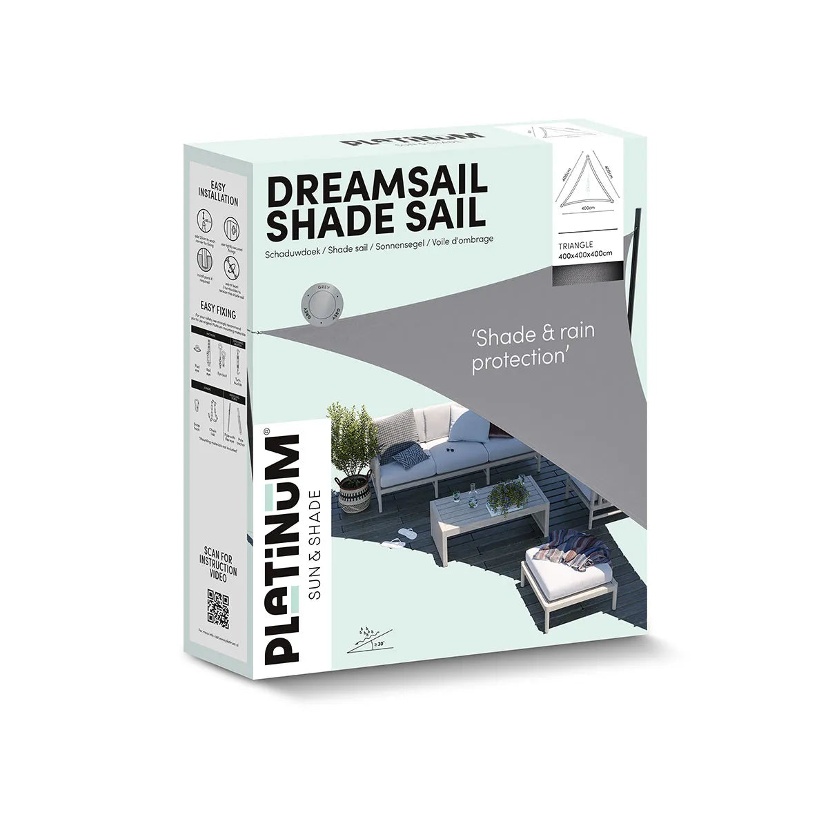 PLATINUM Dreamsail schaduwdoek driehoek - 400x400x400cm - grijs (waterproof)