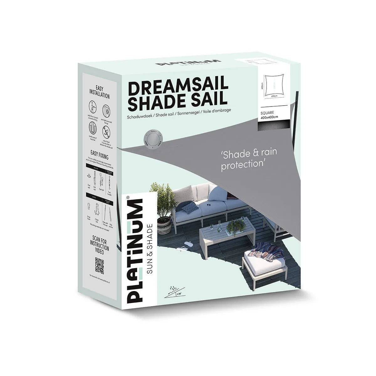 PLATINUM Dreamsail schaduwdoek vierkant - 400x400cm - ecru (waterproof)