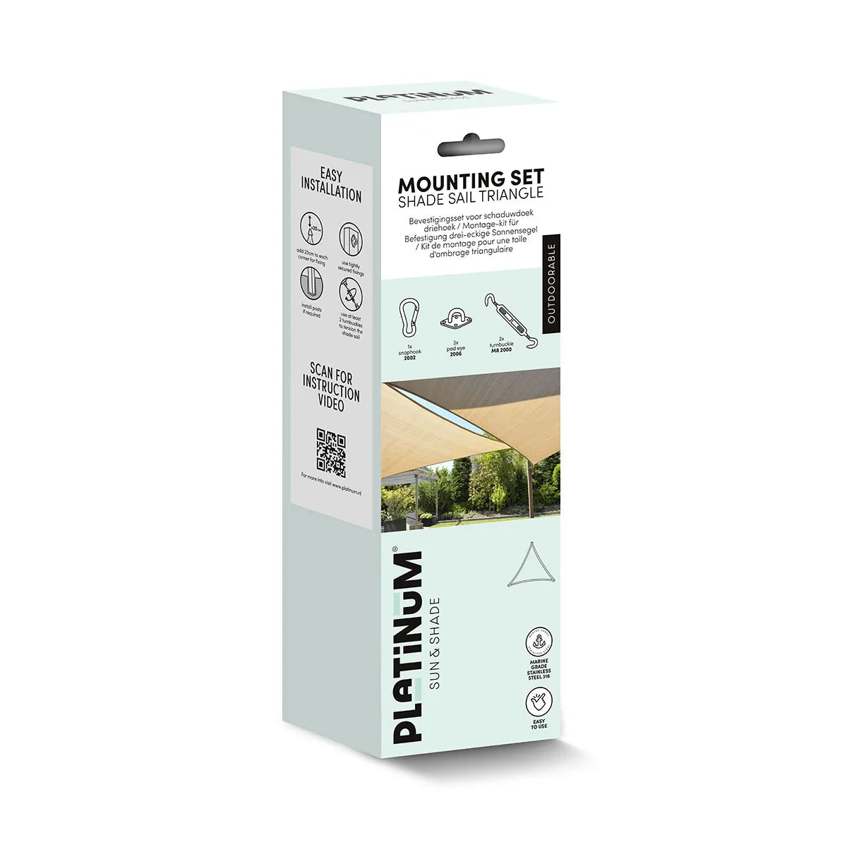 PLATINUM Montageset voor driehoekig schaduwdoek - rvs 316