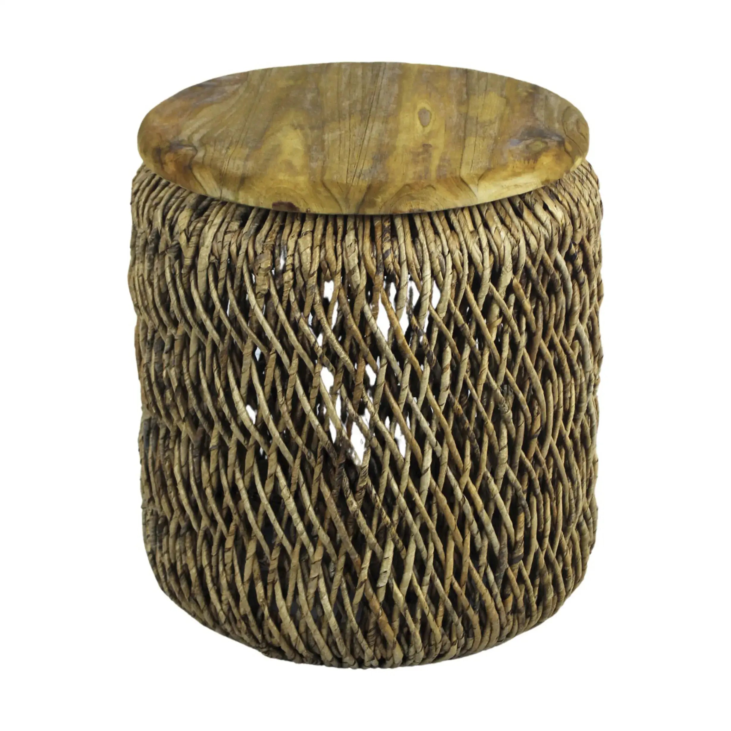 Bijzettafel rond - 45x49cm - abaca/ teak