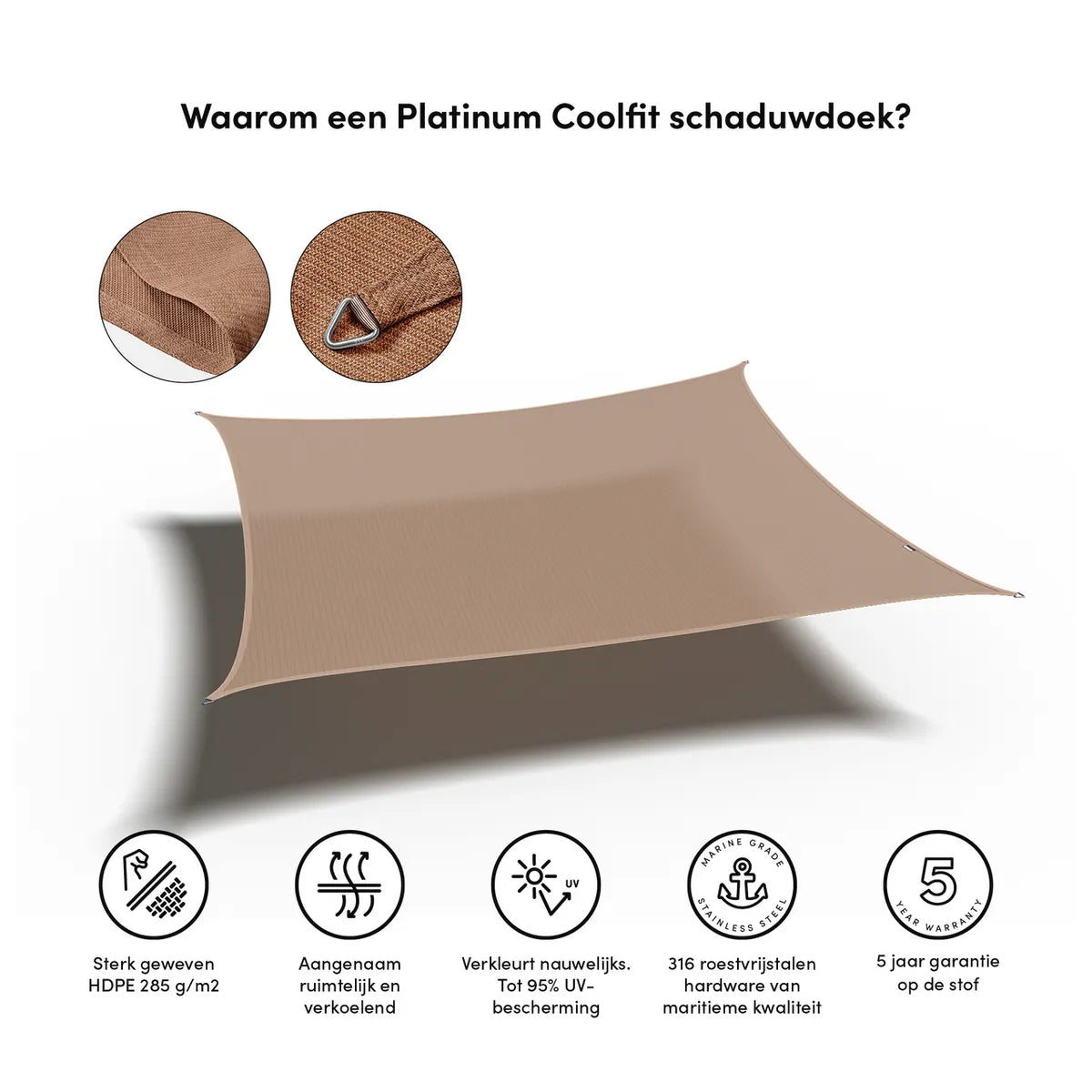 PLATINUM Coolfit schaduwdoek vierkant - 500x500cm - zand