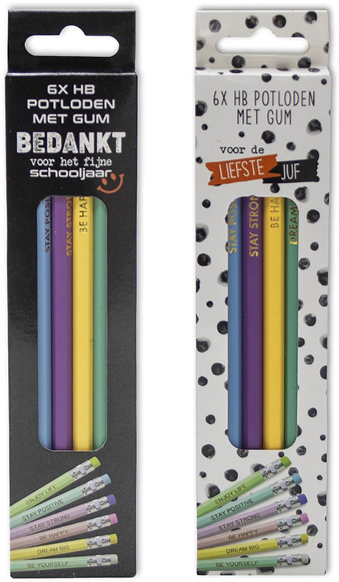 Liefste juf - Set 6 potloden met gum ass.   (prijs per set)