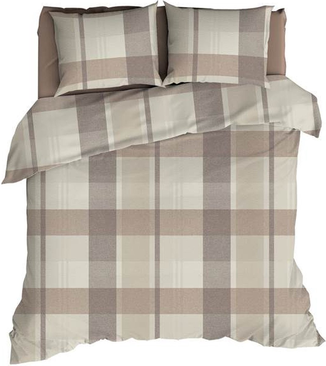 ROMANETTE Dekbedovertrek flanel- 260x200 cm - falcon blauw/ beige