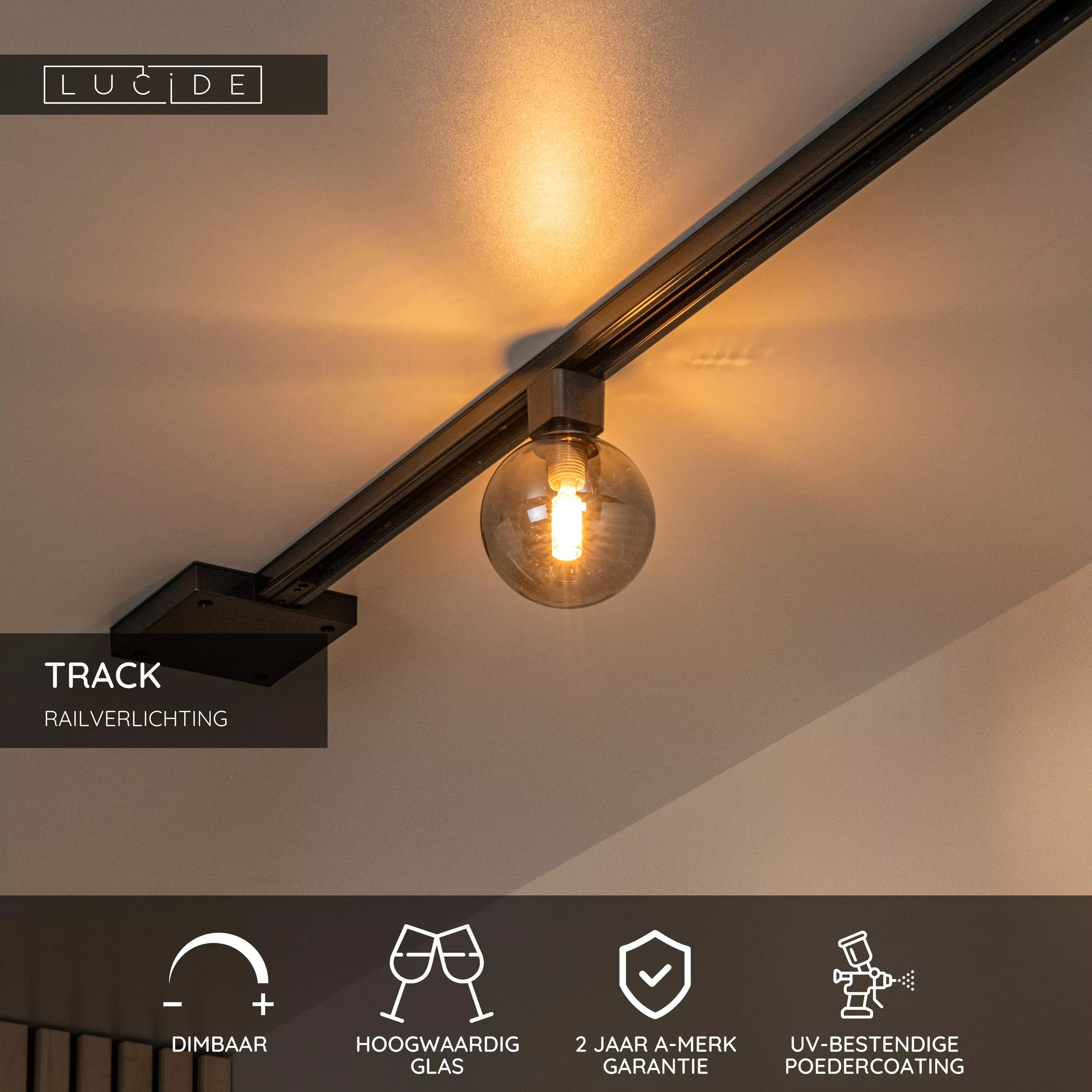 LUCIDE track tycho glas - smoke - 1xG9