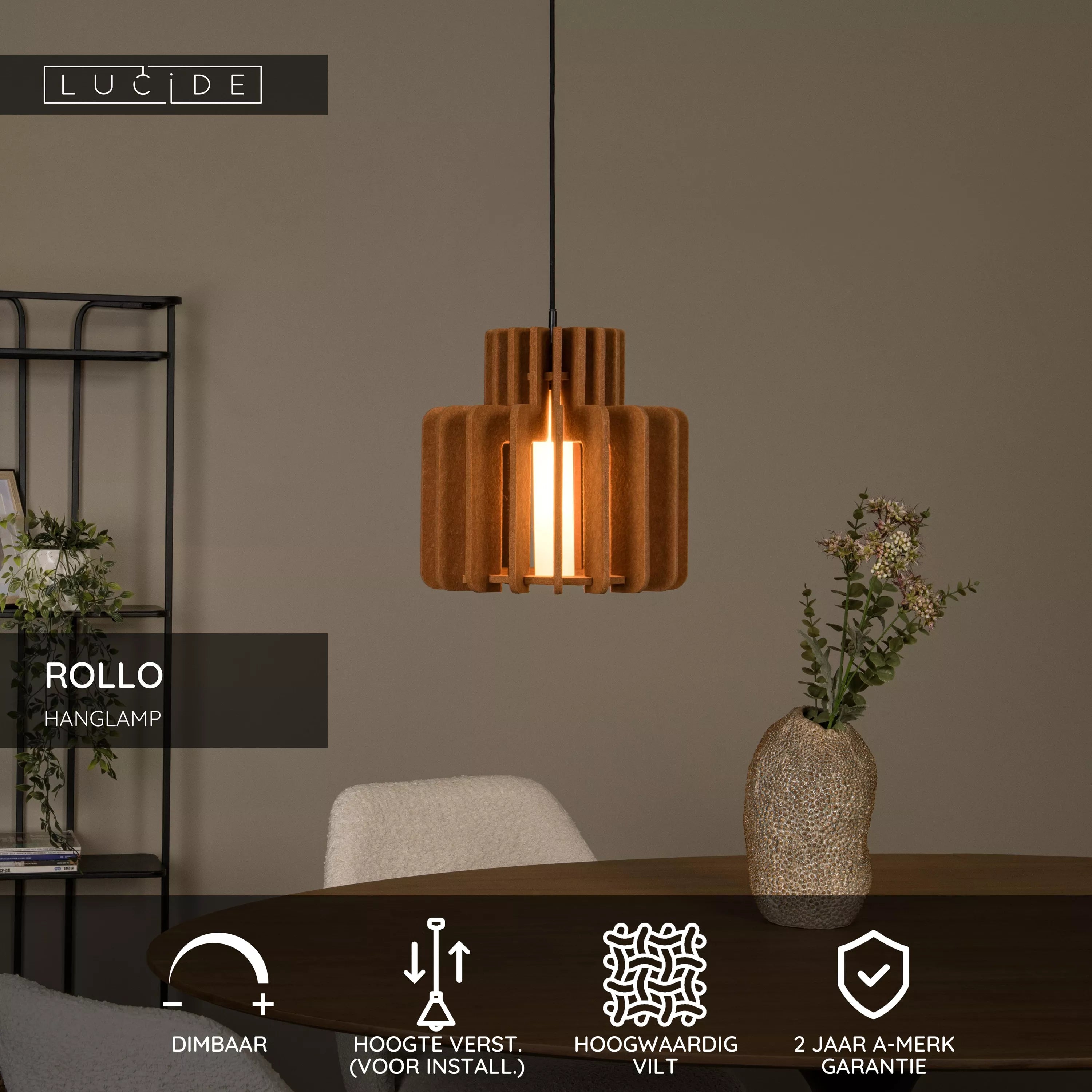 LUCIDE Hanglamp ROLLO - 1xE27 - dia31cm - vilt terracotta - 40W