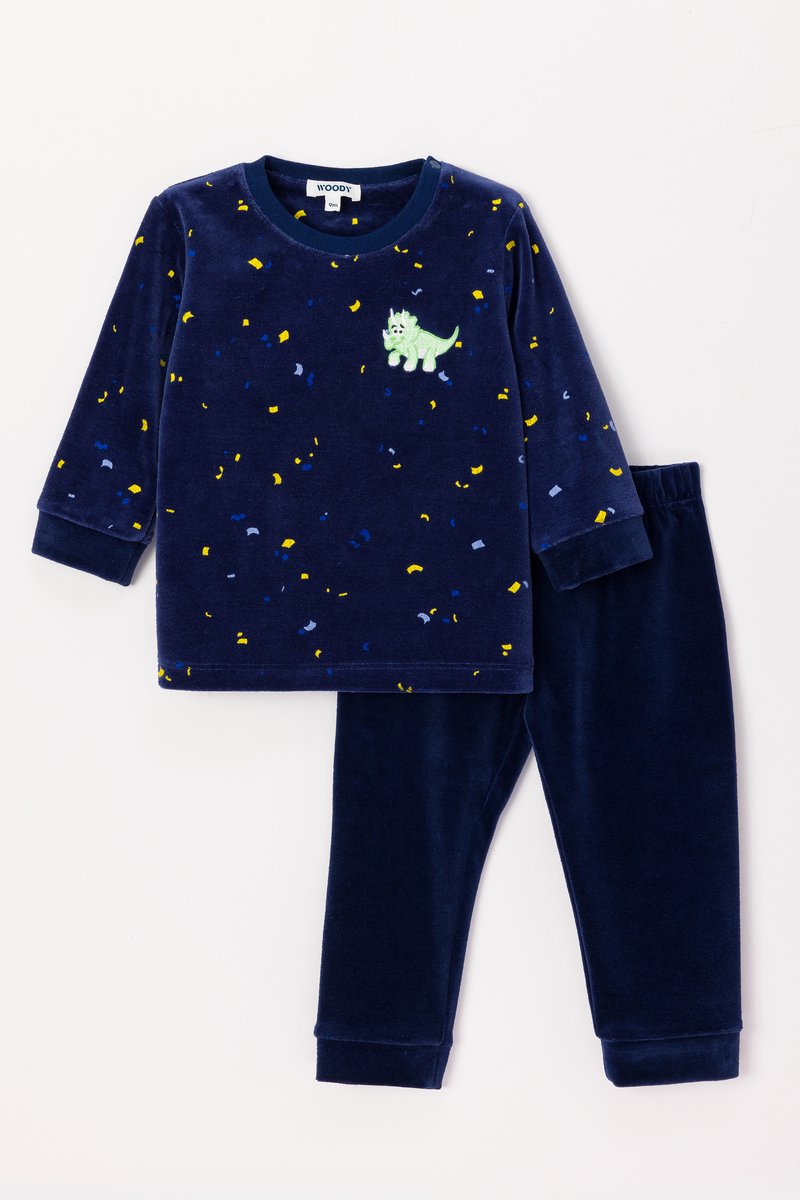 WOODY Jongens pyjama - d.blauw/ confetti - 10j.