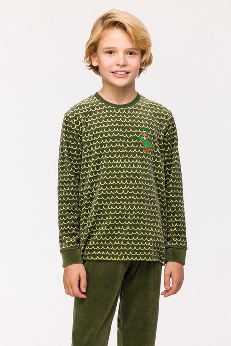 WOODY Jongens pyjama - groene golfjes - 10j.