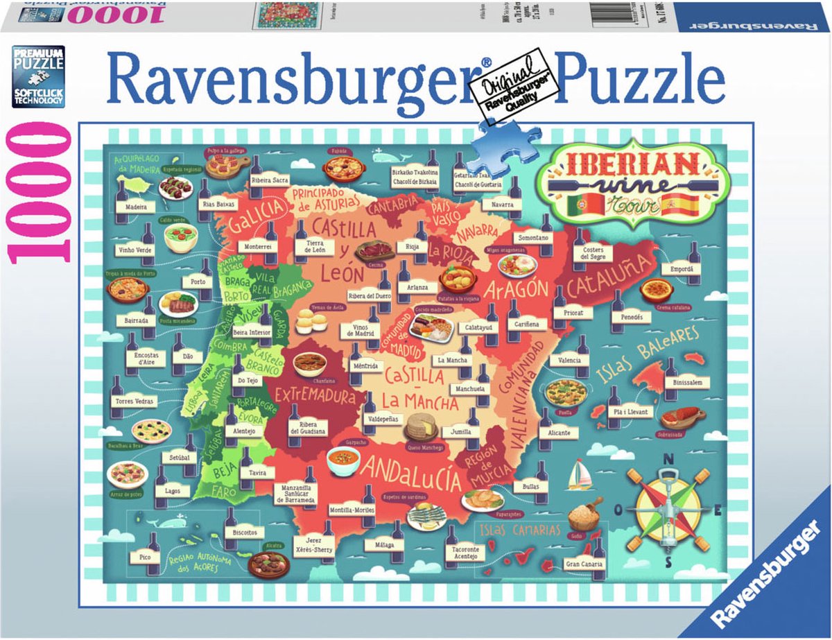RAVENSBURGER Puzzel - map of iberia wijn 1000