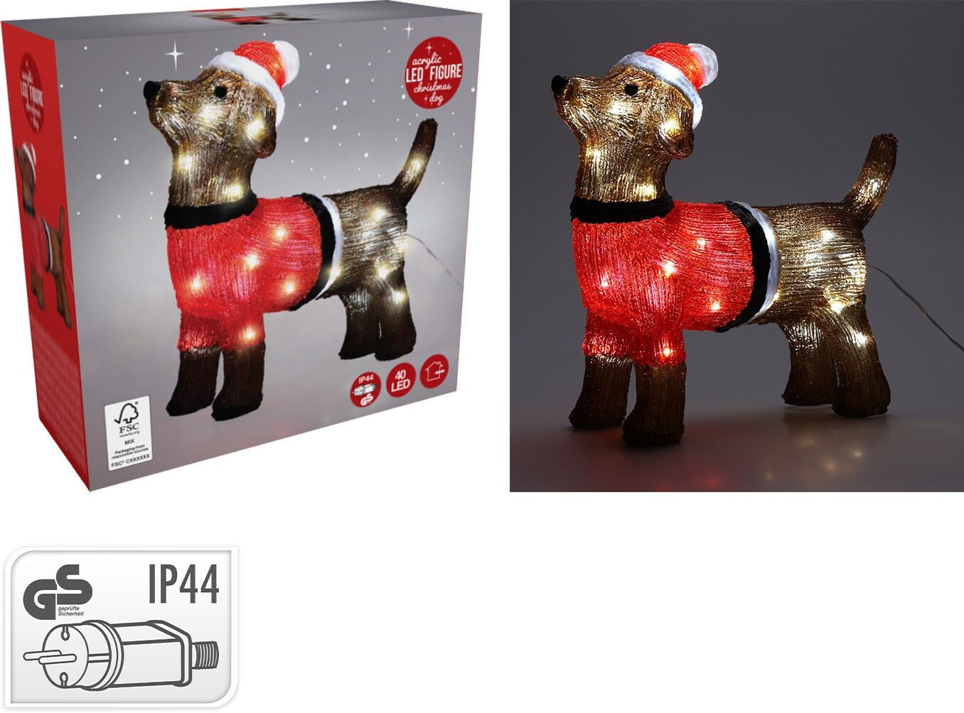 Kerst hond acryl 40LED 38cm