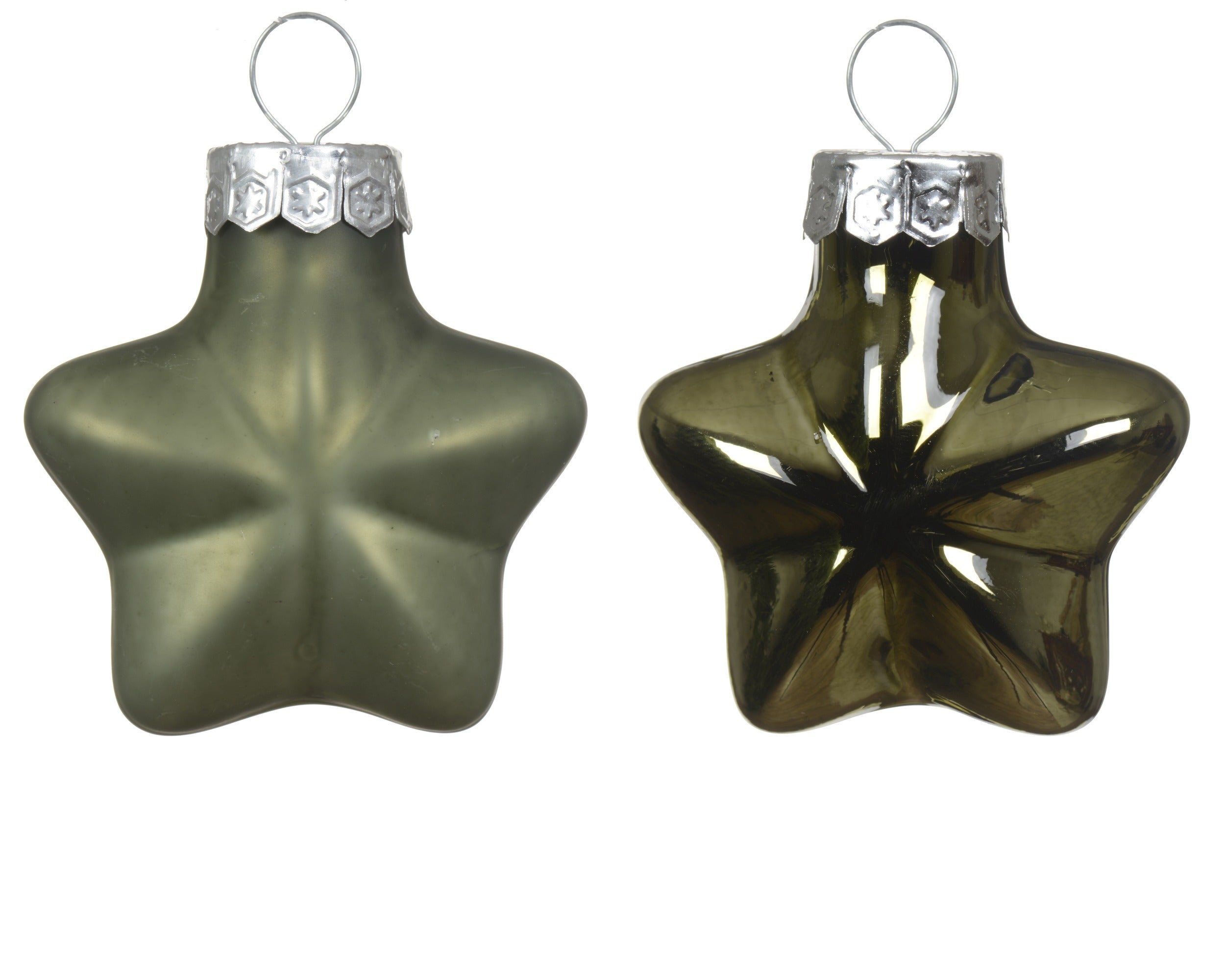 Kerstballen ster glas glans/mat mix 4.5x4cm - rozemarijn 12st. rosemary green