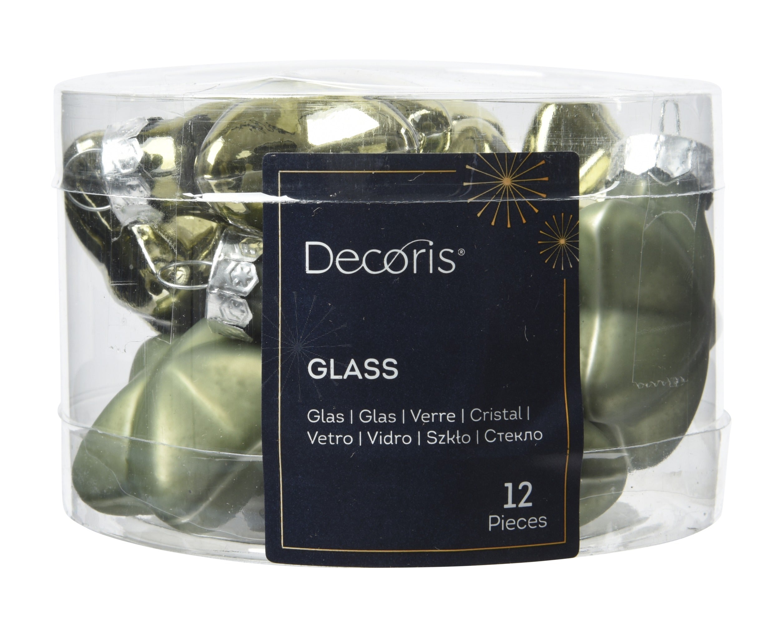 Kerstballen ster glas glans/mat mix 4.5x4cm - rozemarijn 12st. rosemary green