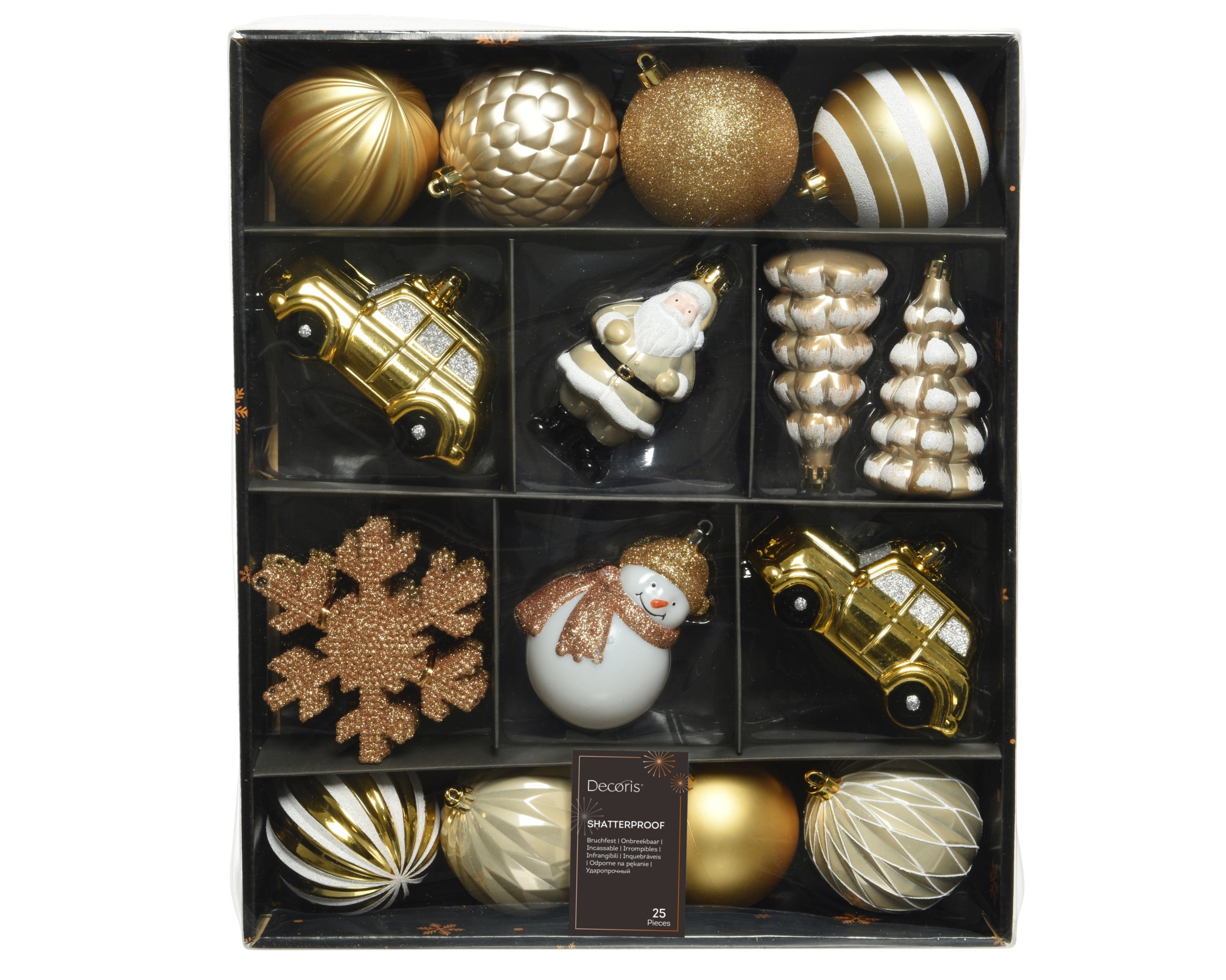Kerstballen box kunststof glans/mat/glitter mix - goud 25st.