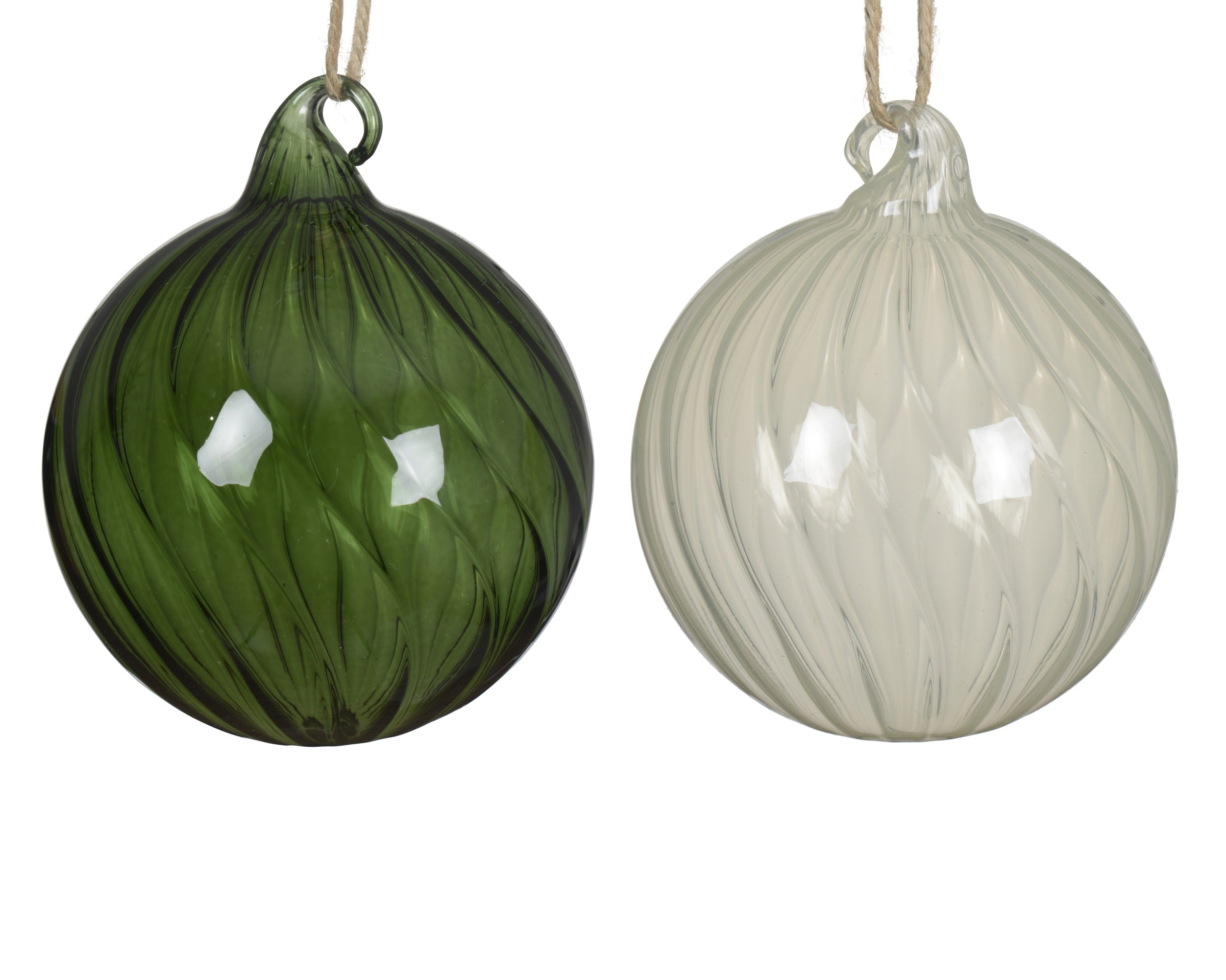 Kerstbal glas swirl 8cm - groen/wit - ass. (prijs per stuk) (prijs per stuk)