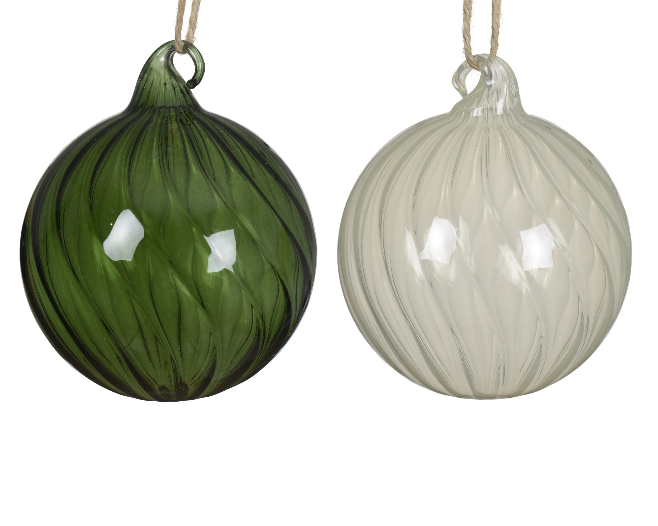 Kerstbal glas swirl 10cm - groen/wit - ass. (prijs per stuk) (prijs per stuk)