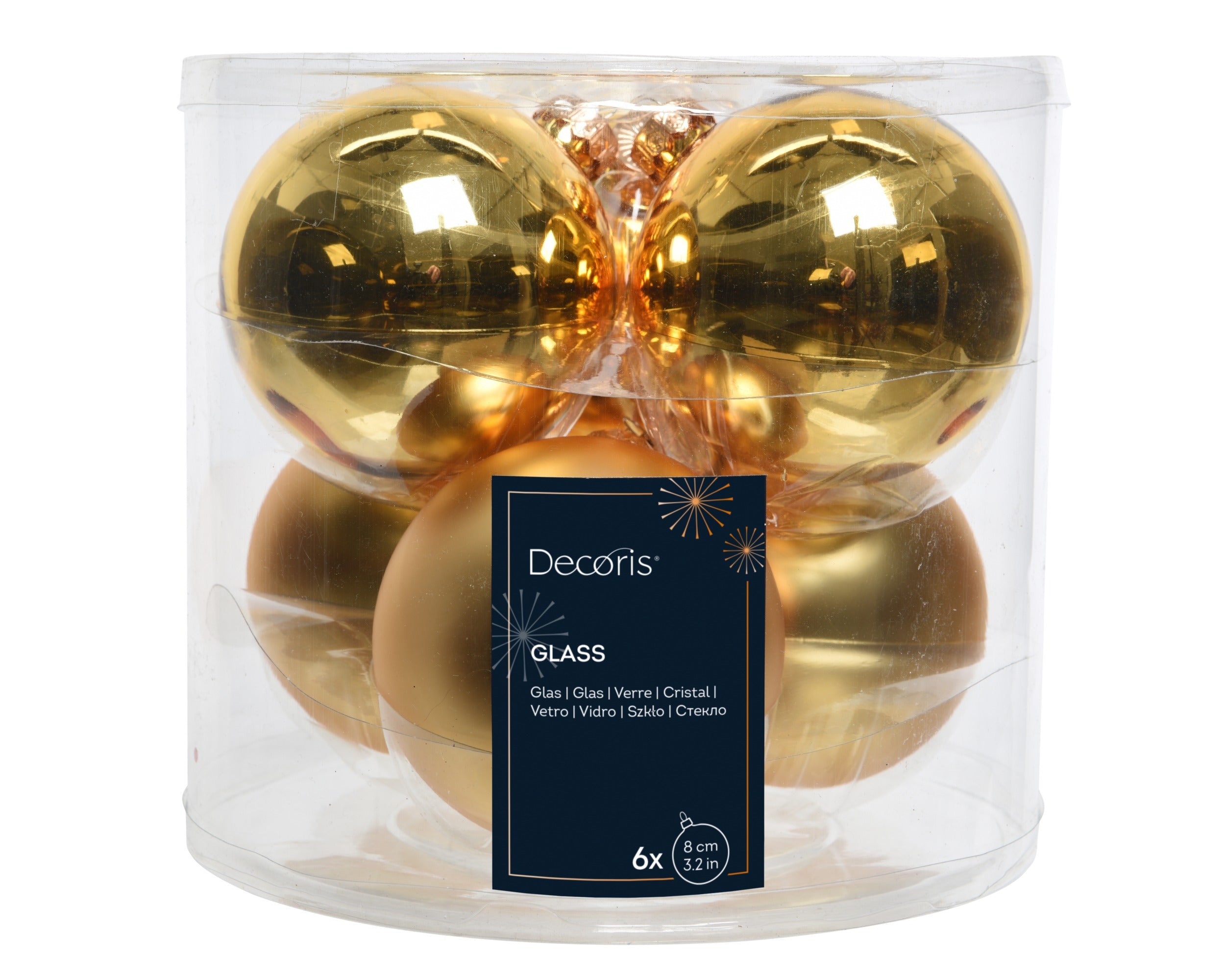 Kerstballen glas glans/mat mix 8cm - licht goud 6st.