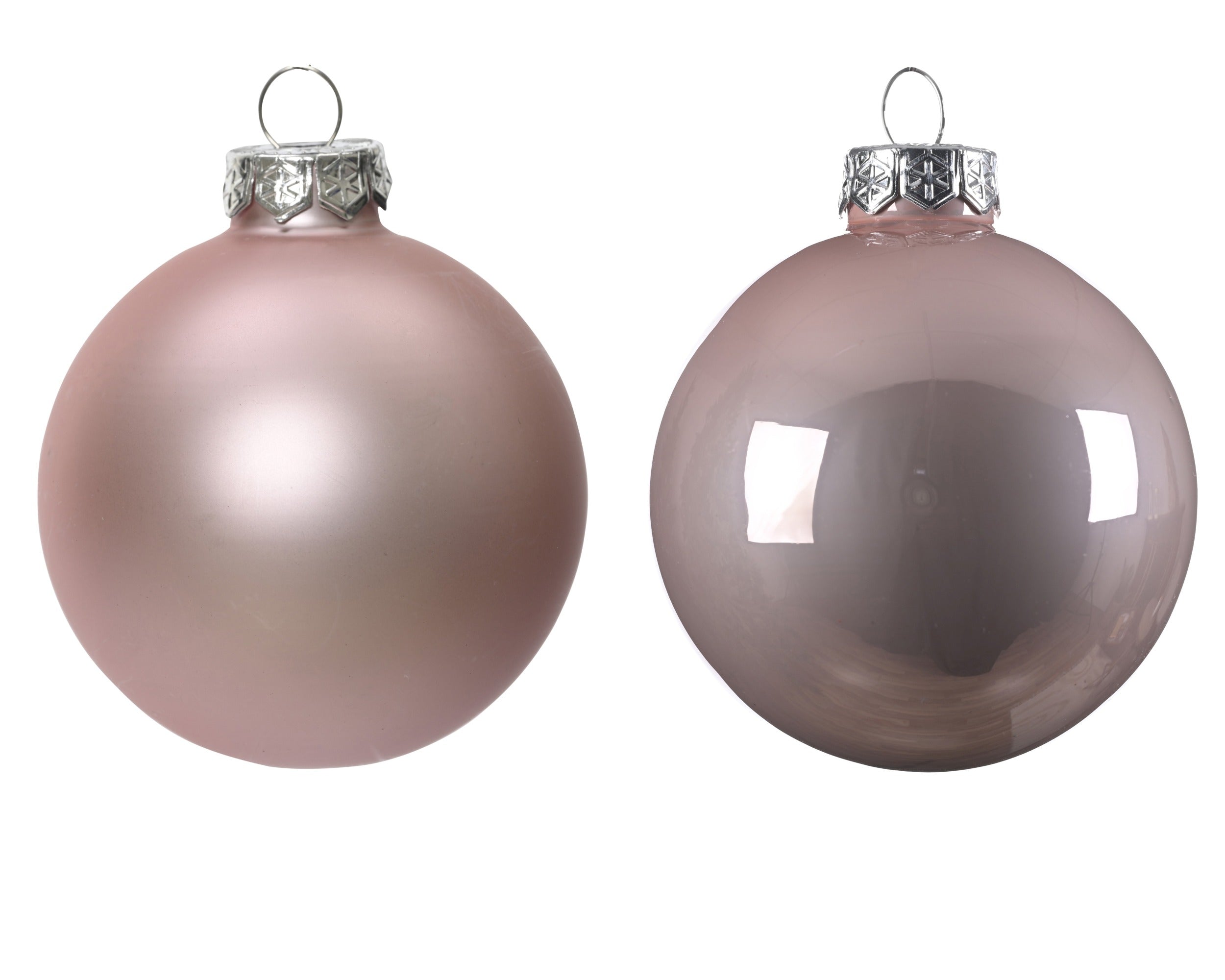 Kerstballen glas emaille/mat mix 8cm - poederroze 6st. roze