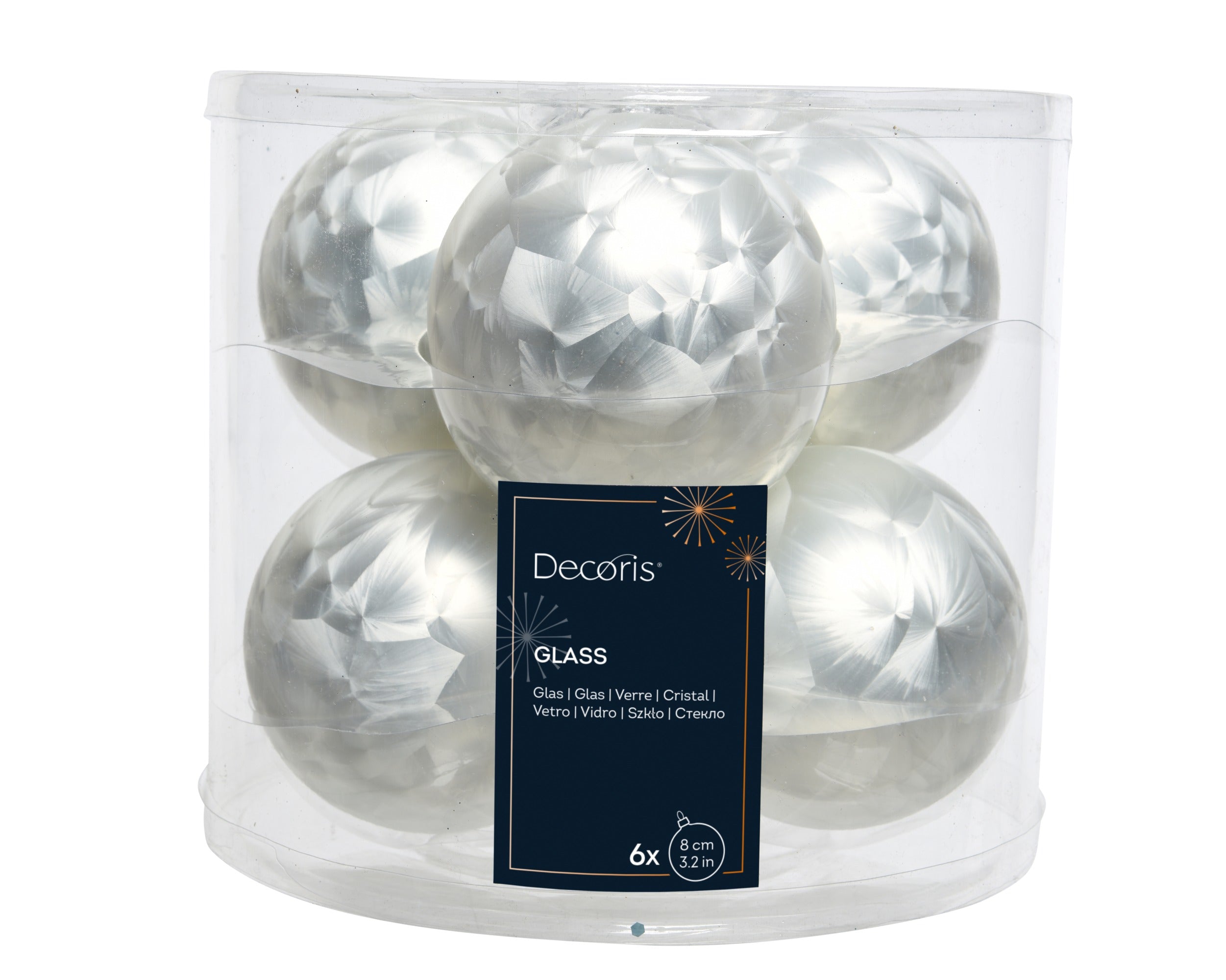 Kerstballen glas mat 8cm - wit ijslak 6st.
