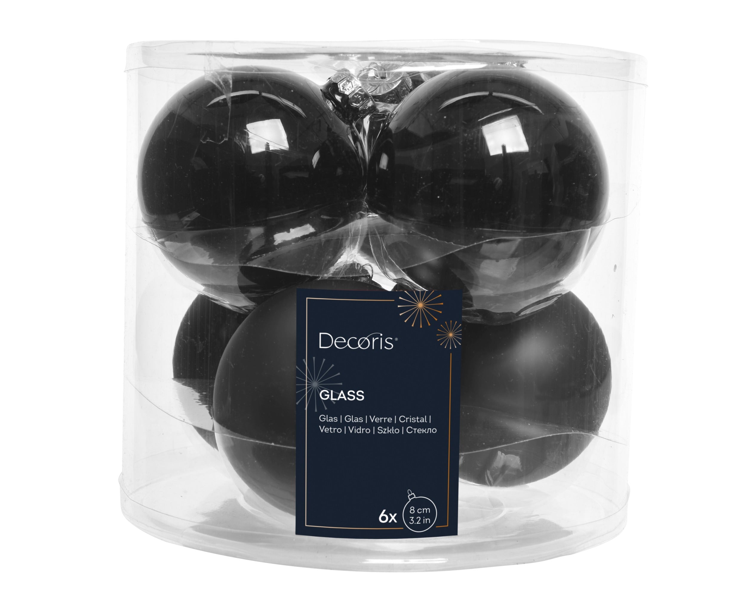 Kerstballen glas glans/mat mix 8cm - zwart 6st.